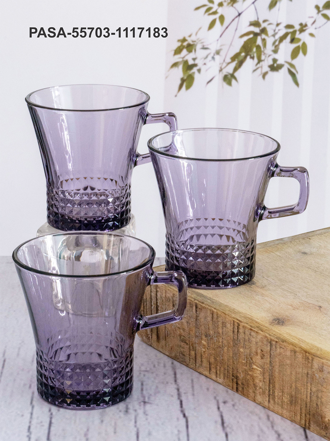 

Pasabahce Kuvars Transparent & Purple 6-Pieces Glass Glossy Coffee Mugs 250 ml