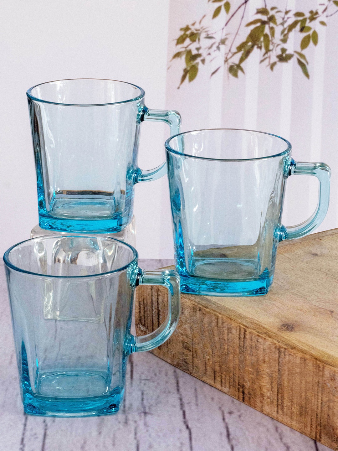 Pasabahce Blue 6 Pieces Glass Glossy Mugs-180ml