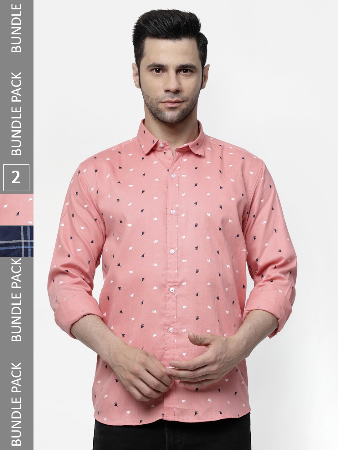 

allan peter Pack Of 2 Printed Cotton Casual Shirt, Peach