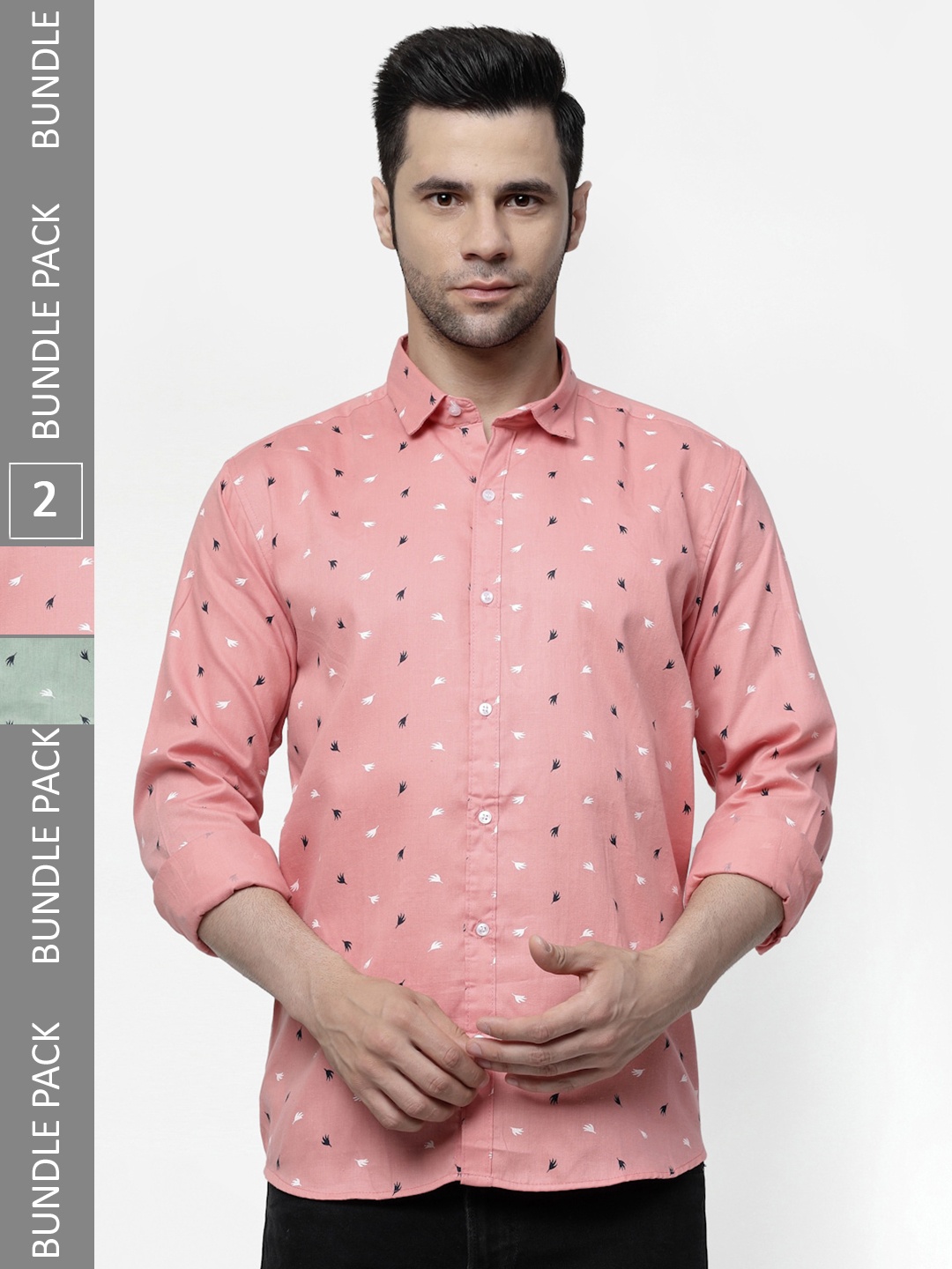 

allan peter Pack Of 2 Conversational Printed Cotton Casual Shirt, Green