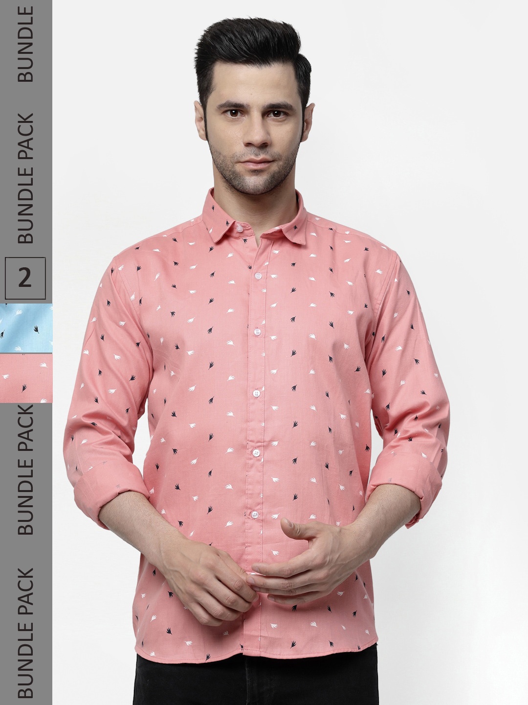 

allan peter Pack Of 2 Conversational Printed Cotton Casual Shirt, Peach