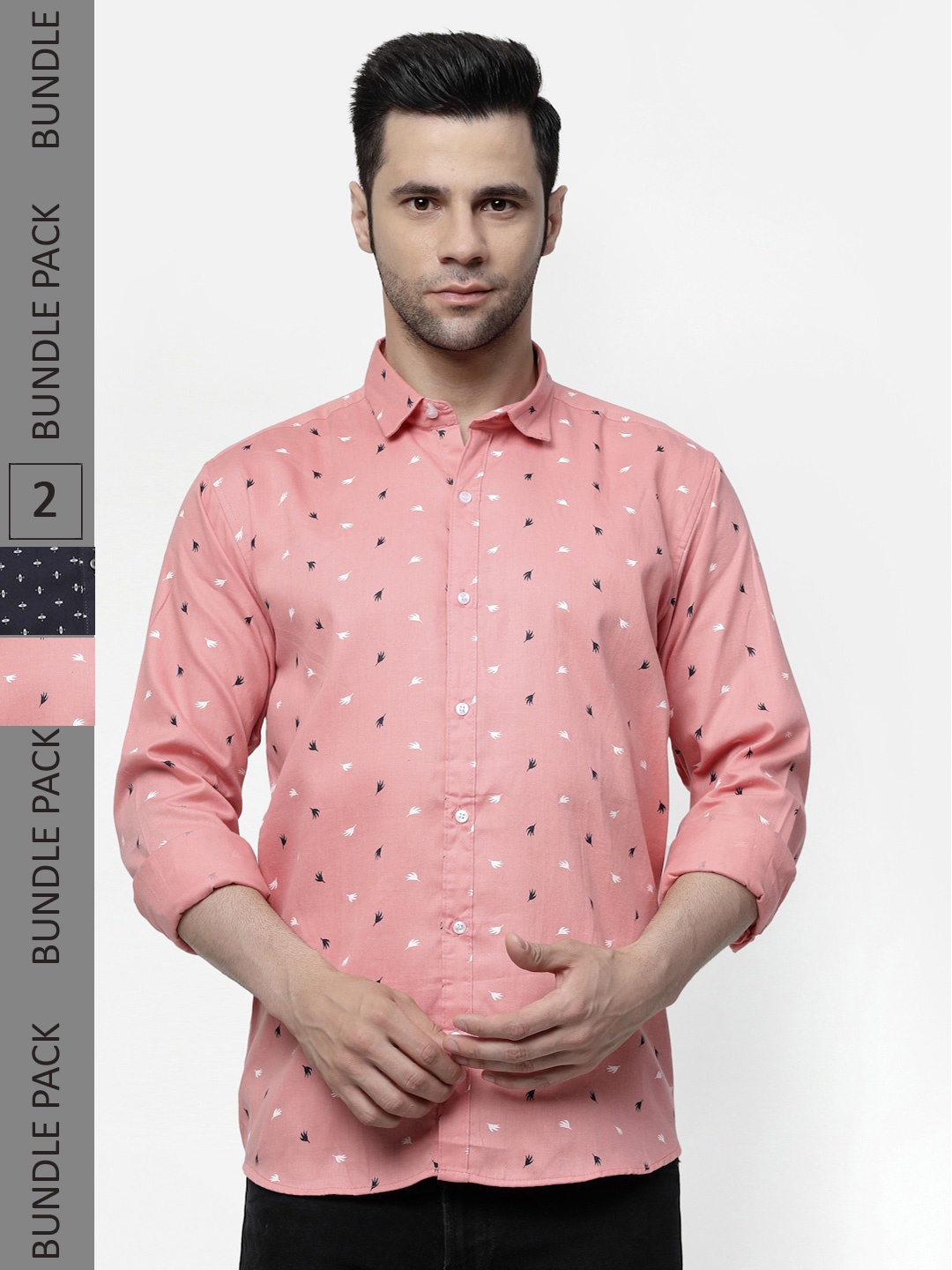 

allan peter Pack Of 2 Conversational Printed Cotton Casual Shirt, Peach