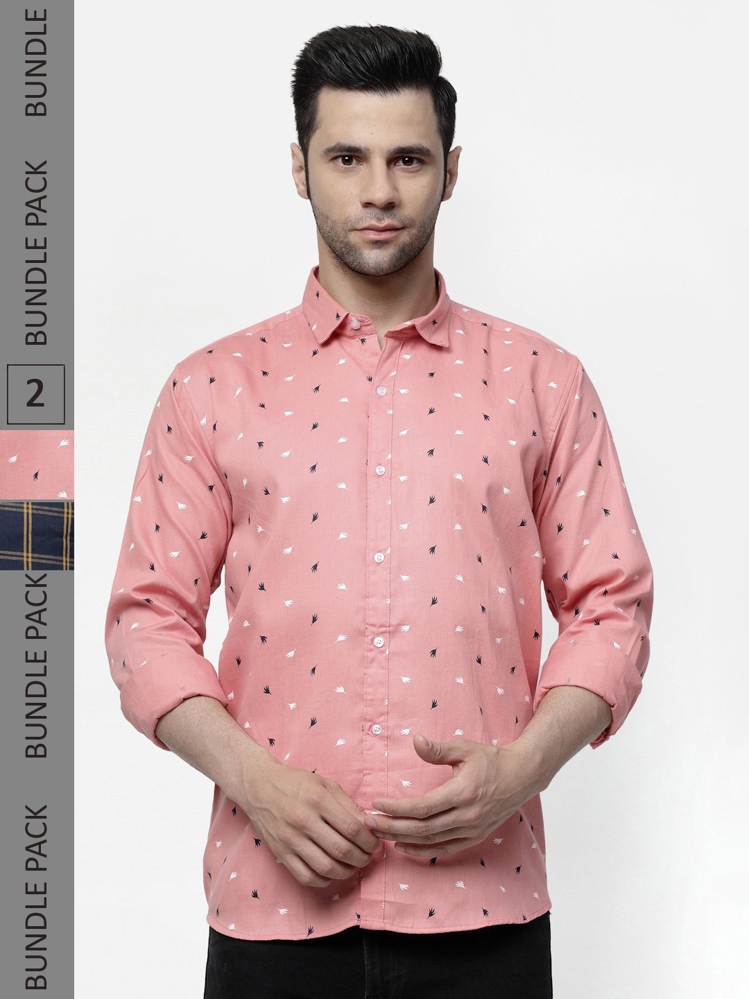 

allan peter Pack Of 2 Printed Cotton Casual Shirt, Peach
