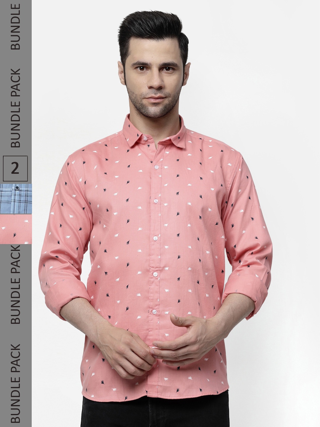 

allan peter Pack Of 2 Printed Cotton Casual Shirt, Peach