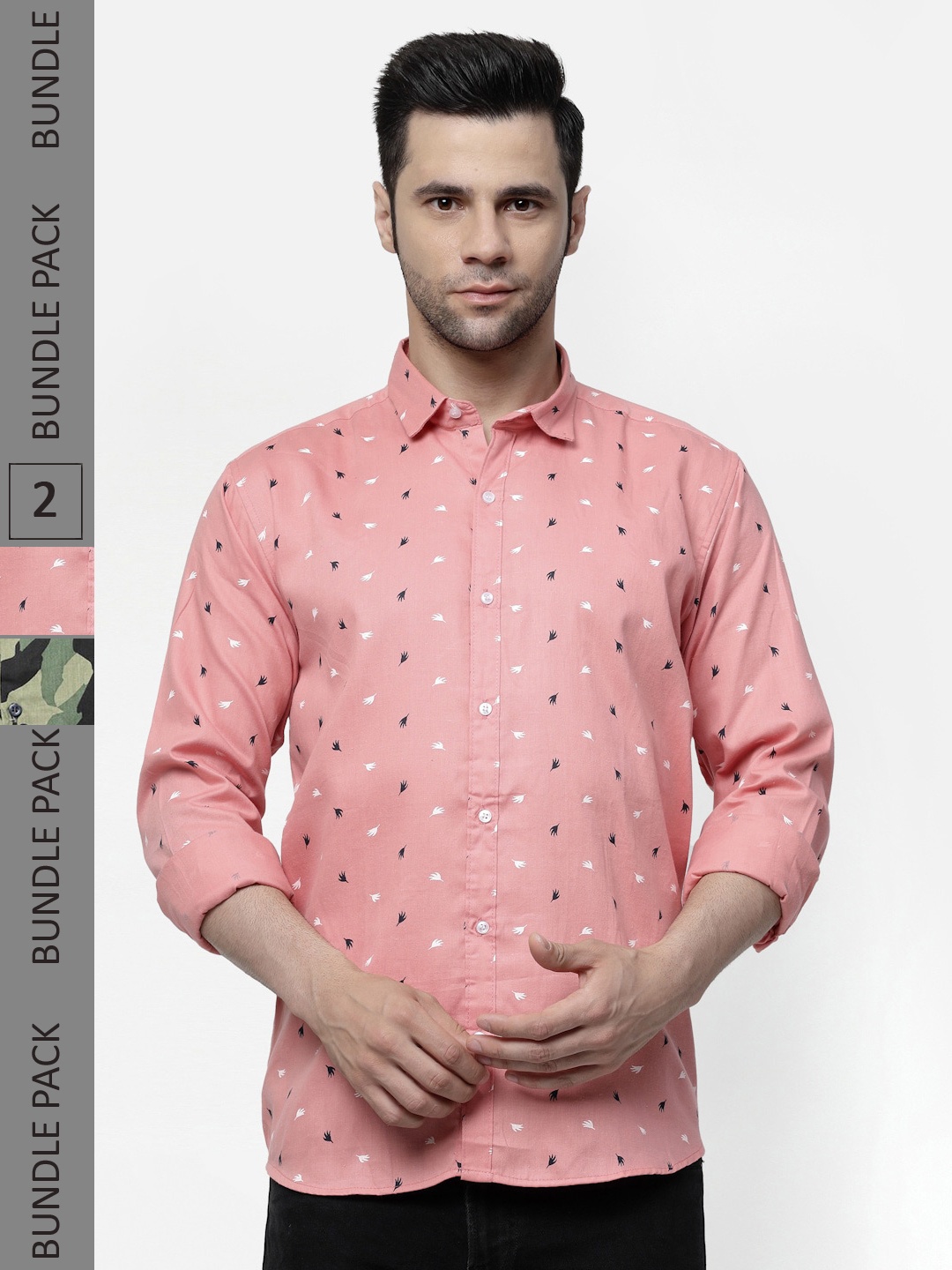 

allan peter Pack Of 2 Printed Cotton Casual Shirt, Peach