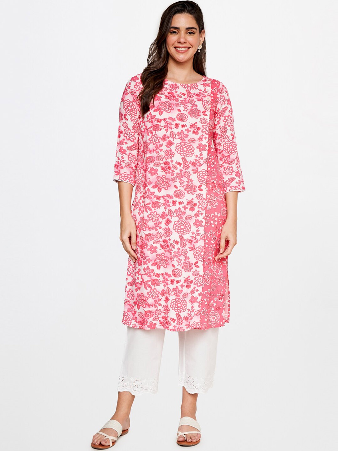 

itse Floral Printed Straight Kurta, Pink