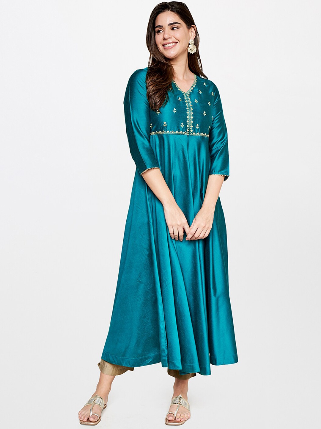 

itse Embroidered V-Neck Anarkali Kurta, Teal