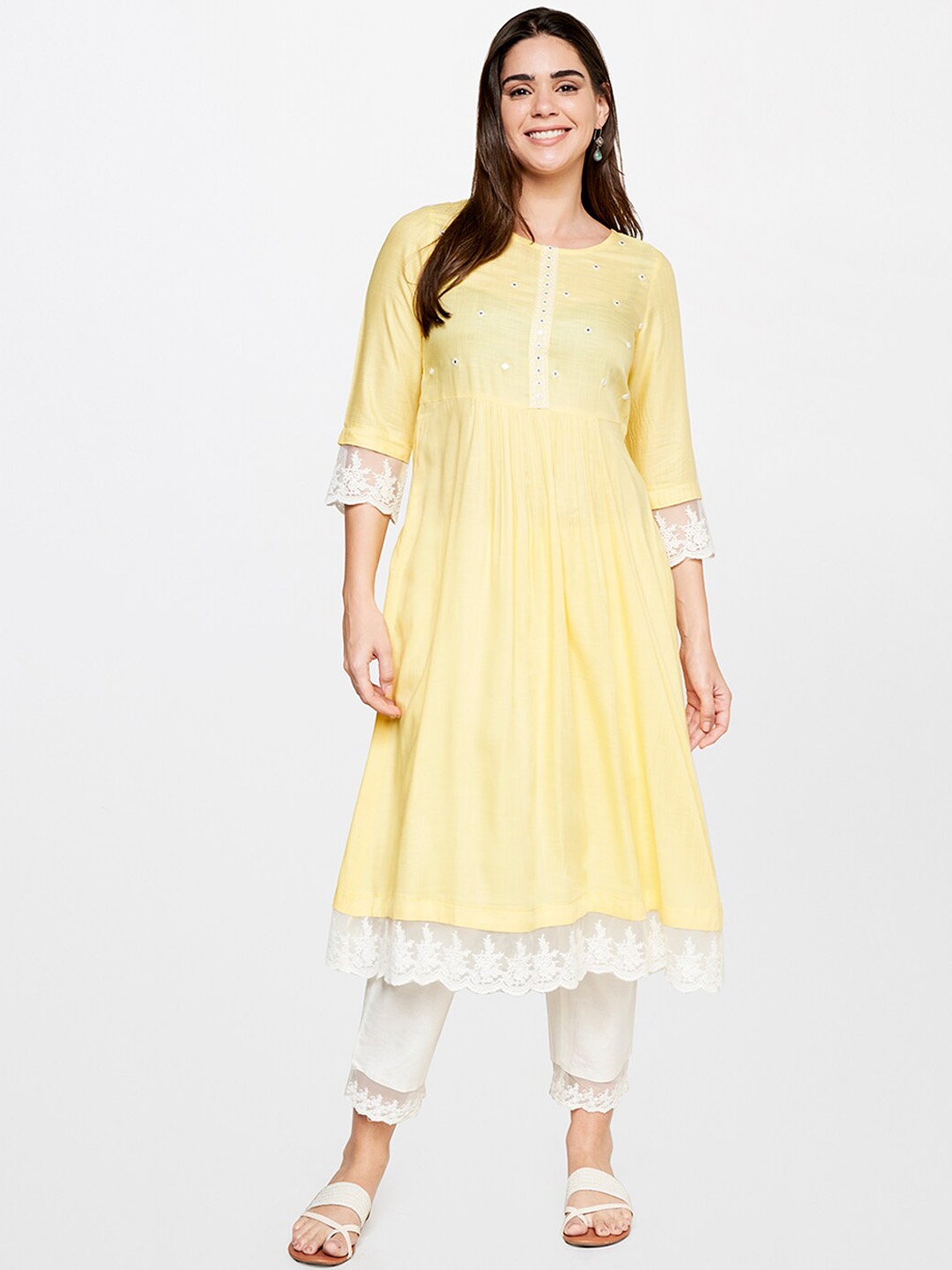 

itse Striped Thread Work Kurta, Yellow