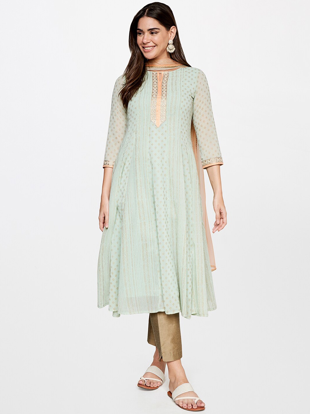 

itse Ethnic Motifs Printed Festive Anarkali Kurta With Dupatta, Green