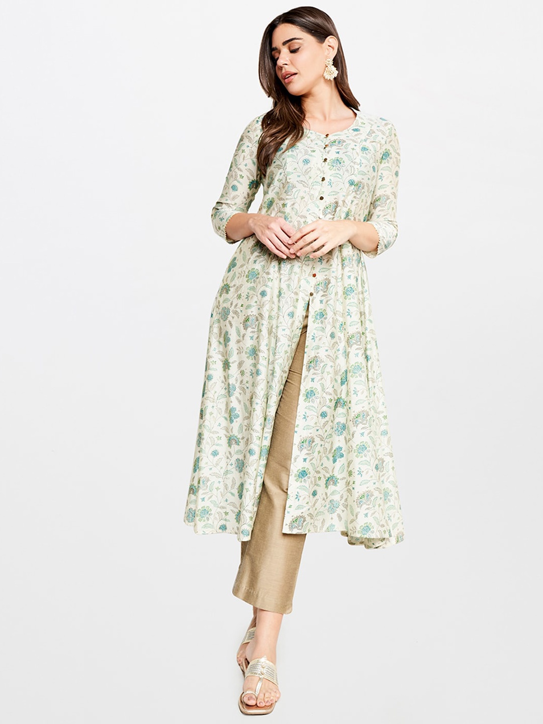 

itse Floral Printed Front Slit Kurta, Off white