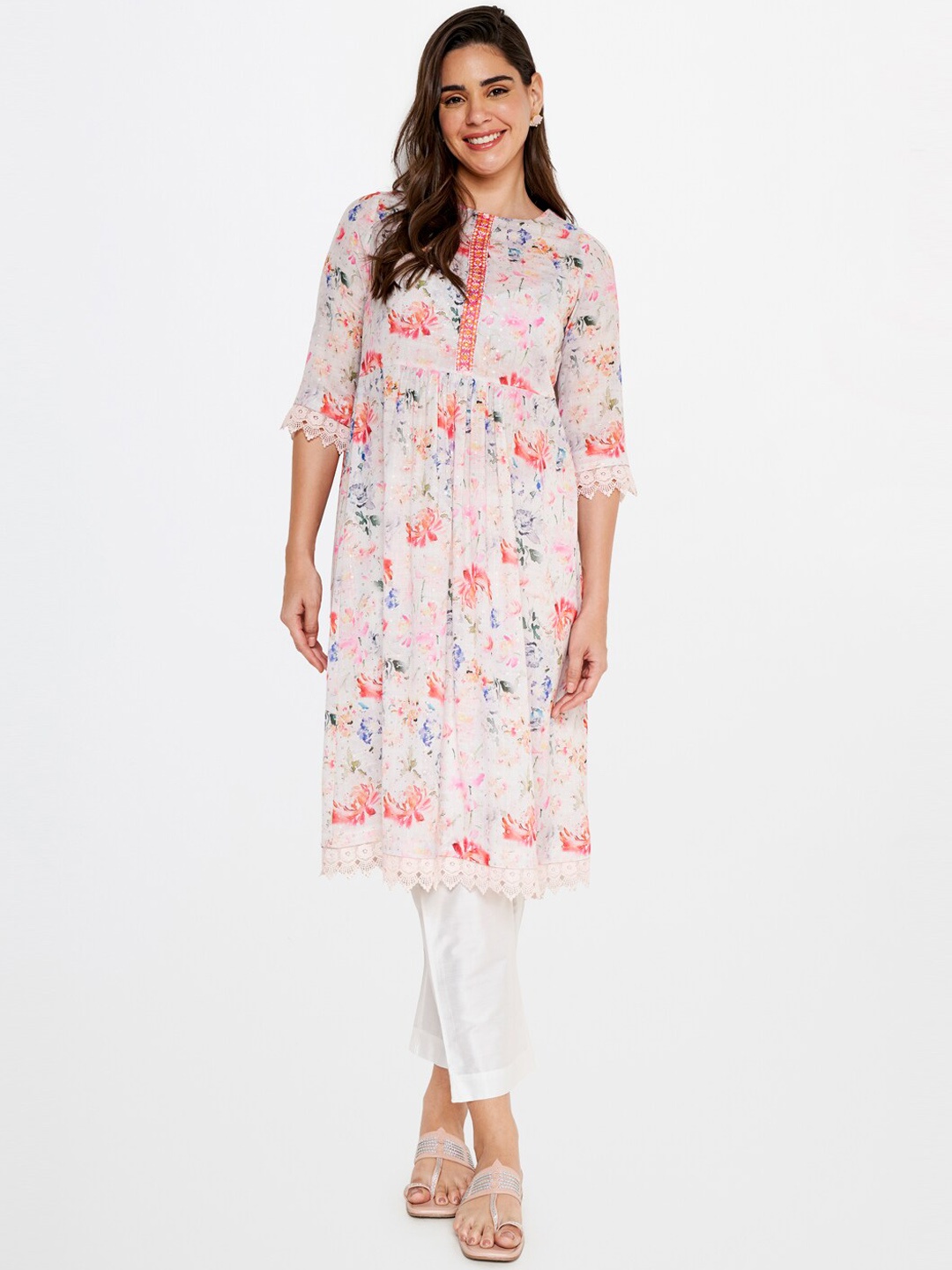 

itse Floral Printed Anarkali Kurta, Off white