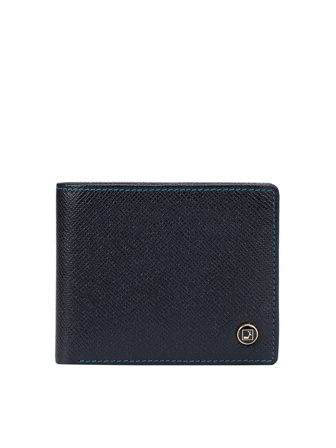 

Da Milano Women Textured Cut Work Leather Two Fold Wallet, Black