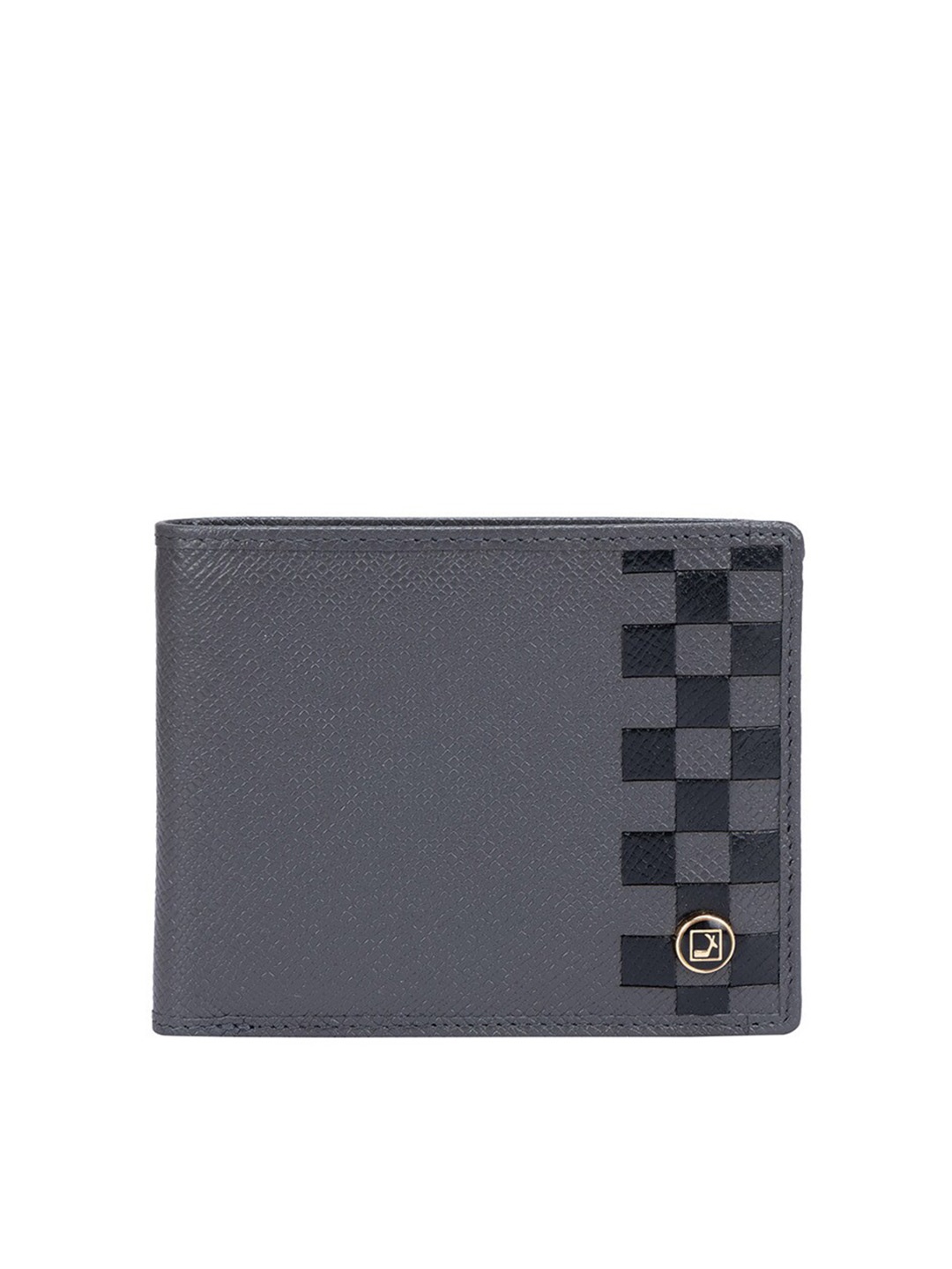 

Da Milano Women Checked Leather Two Fold Wallet, Grey