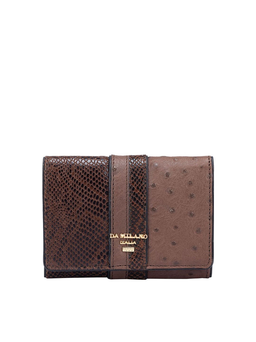 

Da Milano Women Textured Leather Two Fold Wallet, Brown