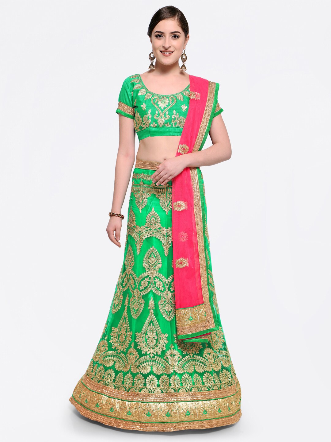 

MANVAA Embroidered Semi-Stitched Lehenga & Unstitched Blouse With Dupatta, Green