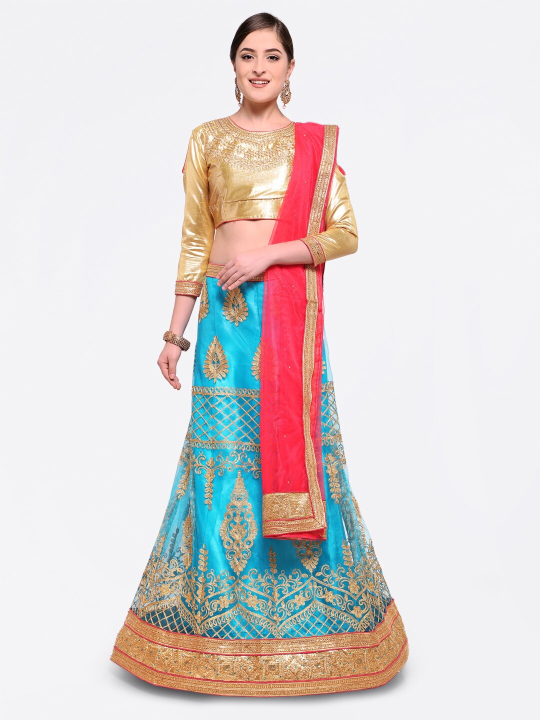 

MANVAA Embroidered Semi-Stitched Lehenga & Unstitched Blouse With Dupatta, Blue