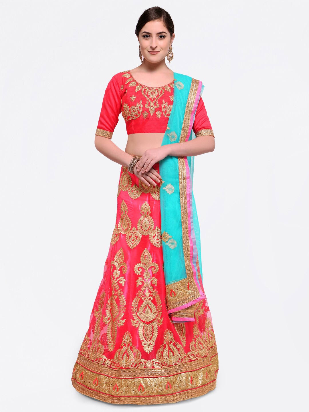 

MANVAA Embroidered Semi-Stitched Lehenga & Unstitched Blouse With Dupatta, Pink