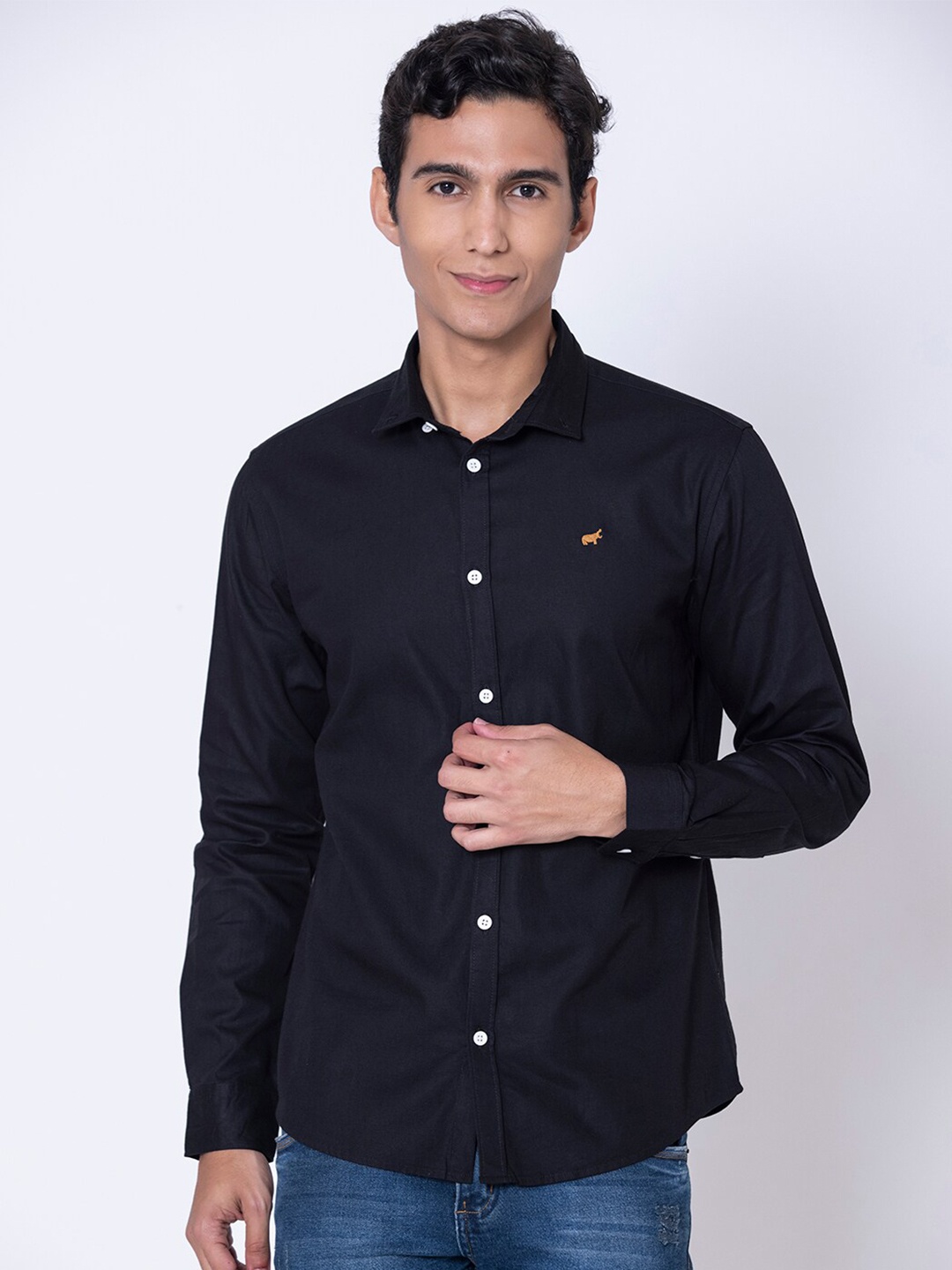 

BRACLO Button-Down Collar Twill Weave Cotton Casual Shirt, Black