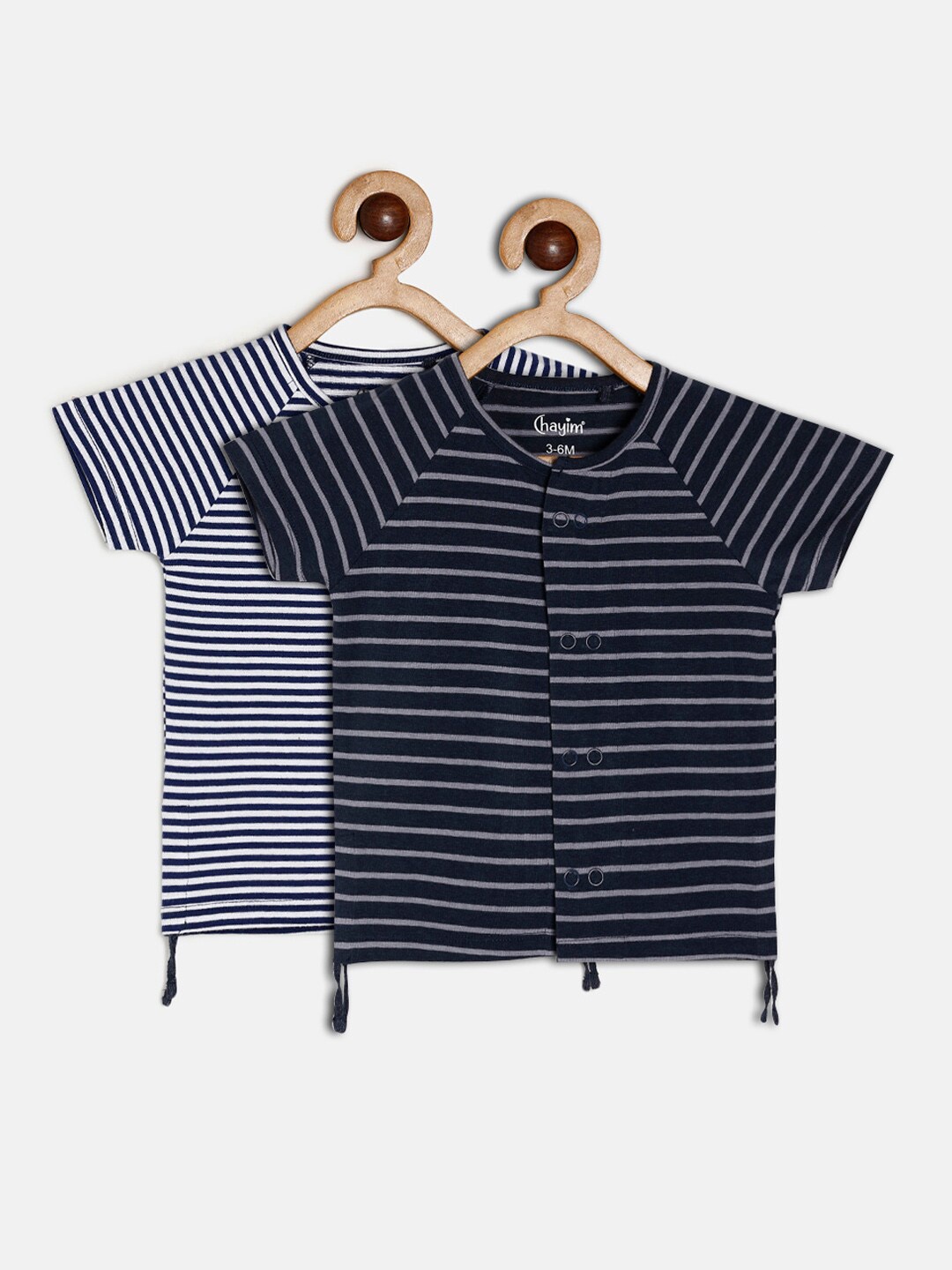 

CHAYIM Infants Pack Of 2 Striped Raglan Sleeves Cotton Jhabla, Black