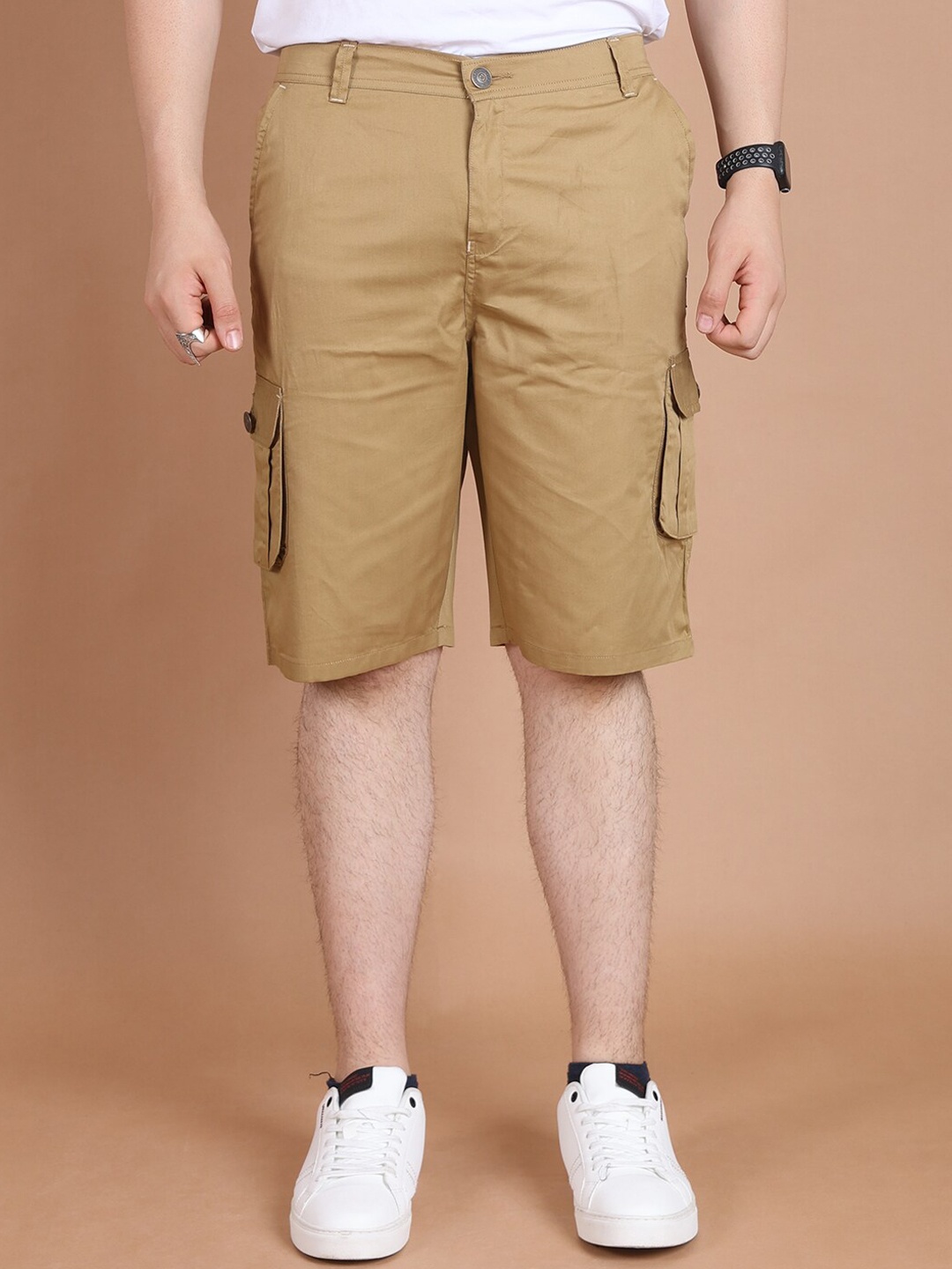 

berry blues Men Striped Slim Fit Cotton Cargo Shorts, Khaki