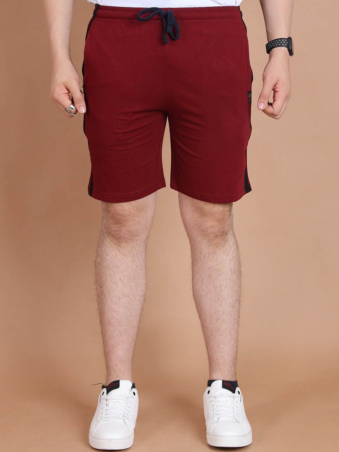 

berry blues Men Striped Slim Fit Cotton Shorts, Maroon