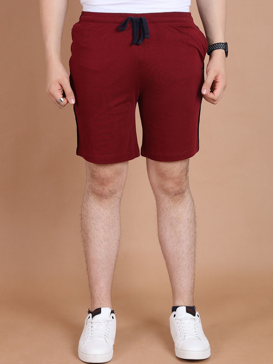 

berry blues Men Striped Slim Fit Cotton Shorts, Maroon