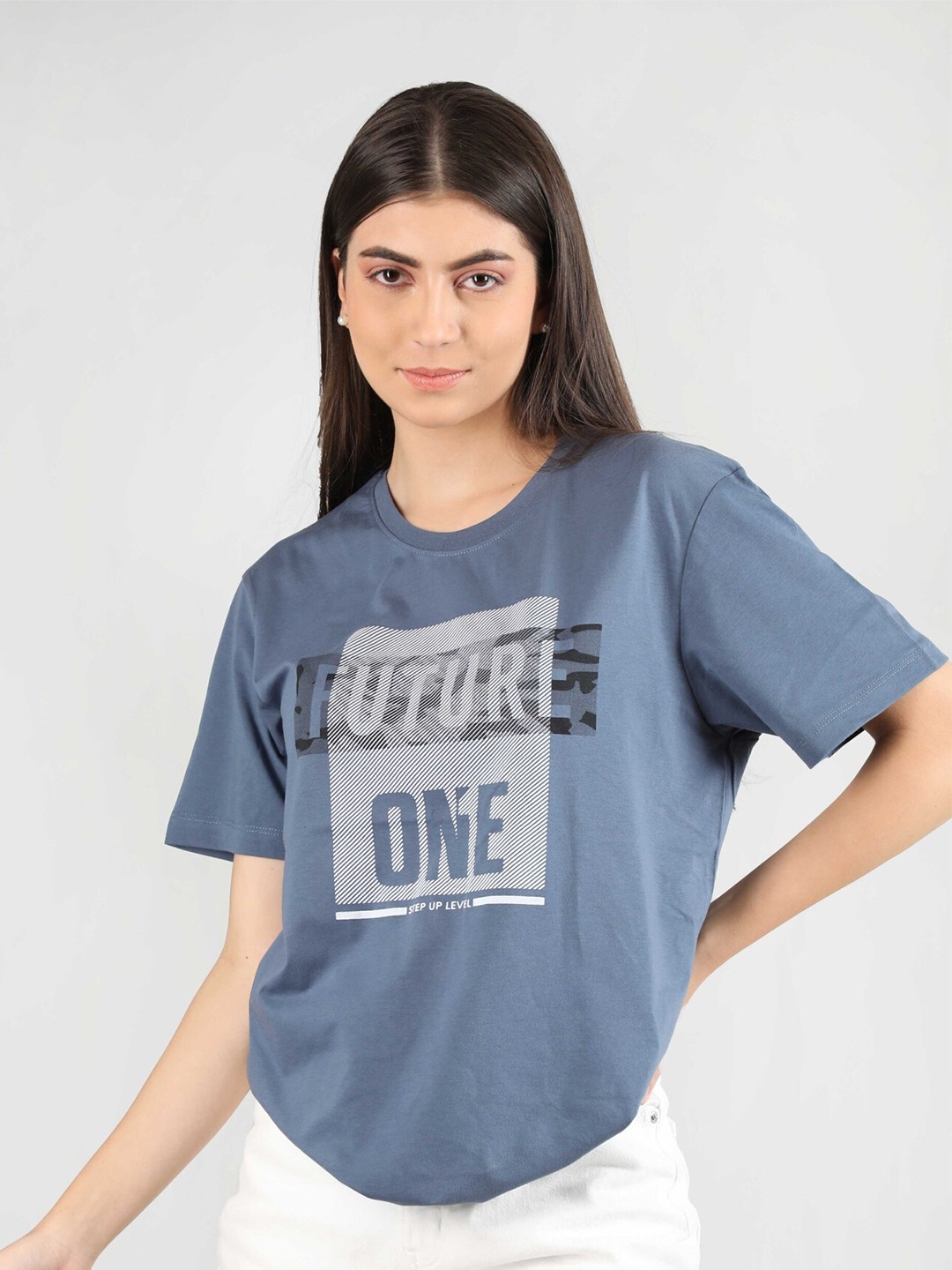 

Plagg Typography Printed Oversized Cotton T-shirt, Blue