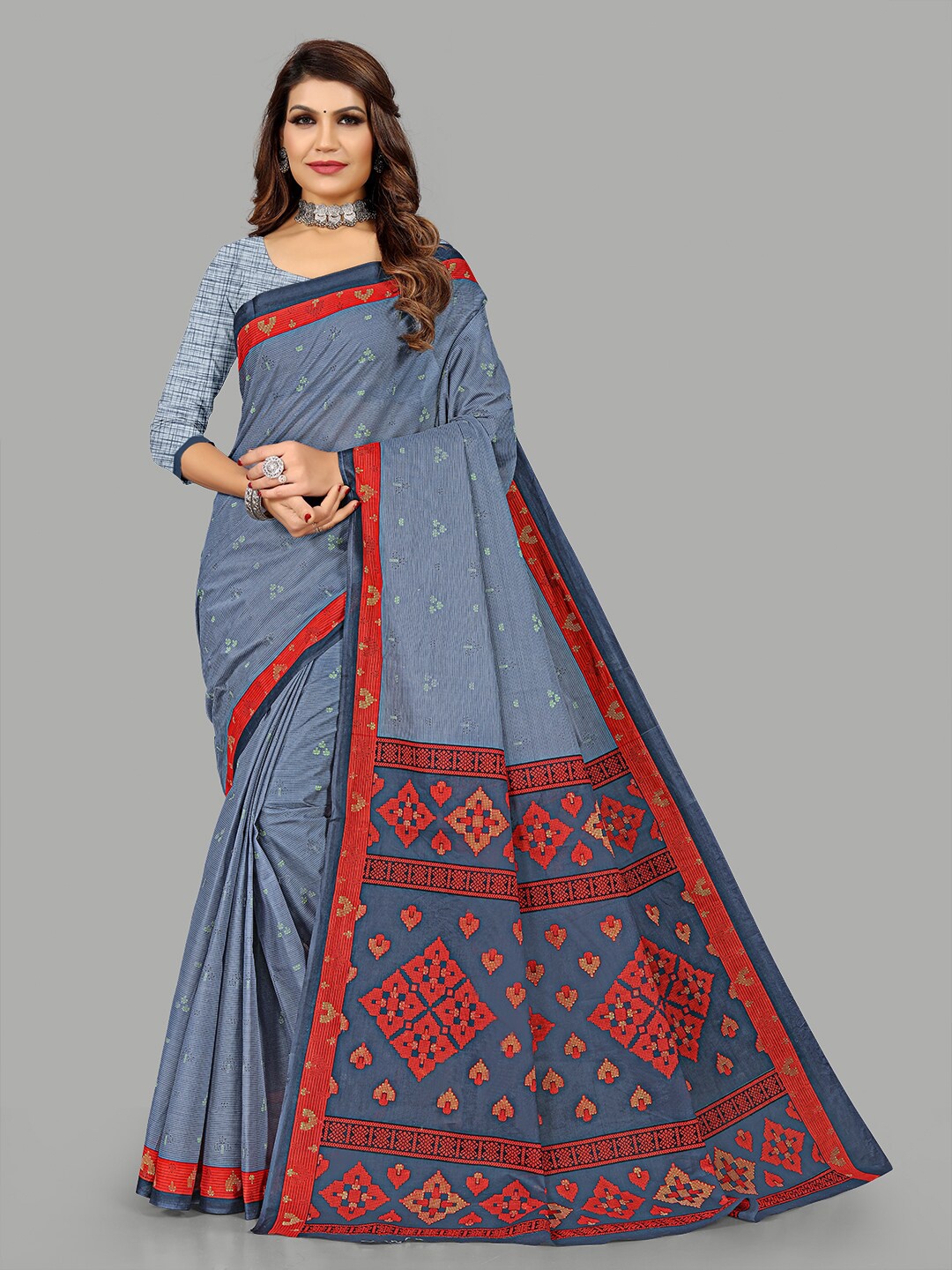 

RATAN Floral Printed Pure Cotton Saree, Grey