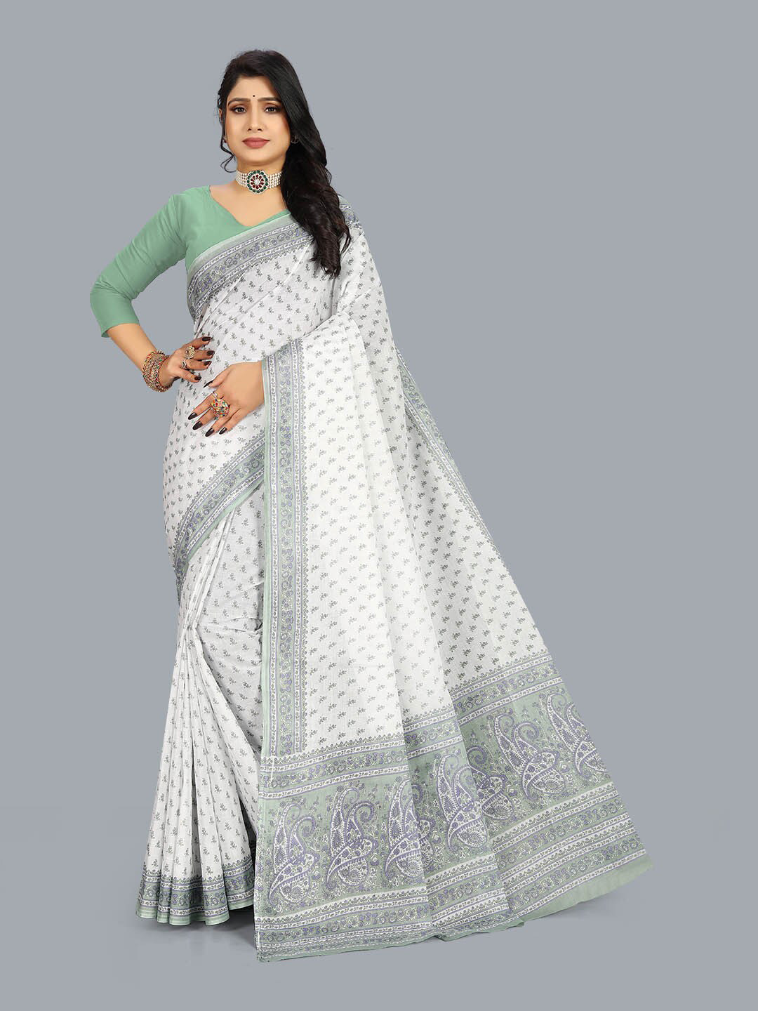 

RATAN Ethnic Printed Pure Cotton Saree, White