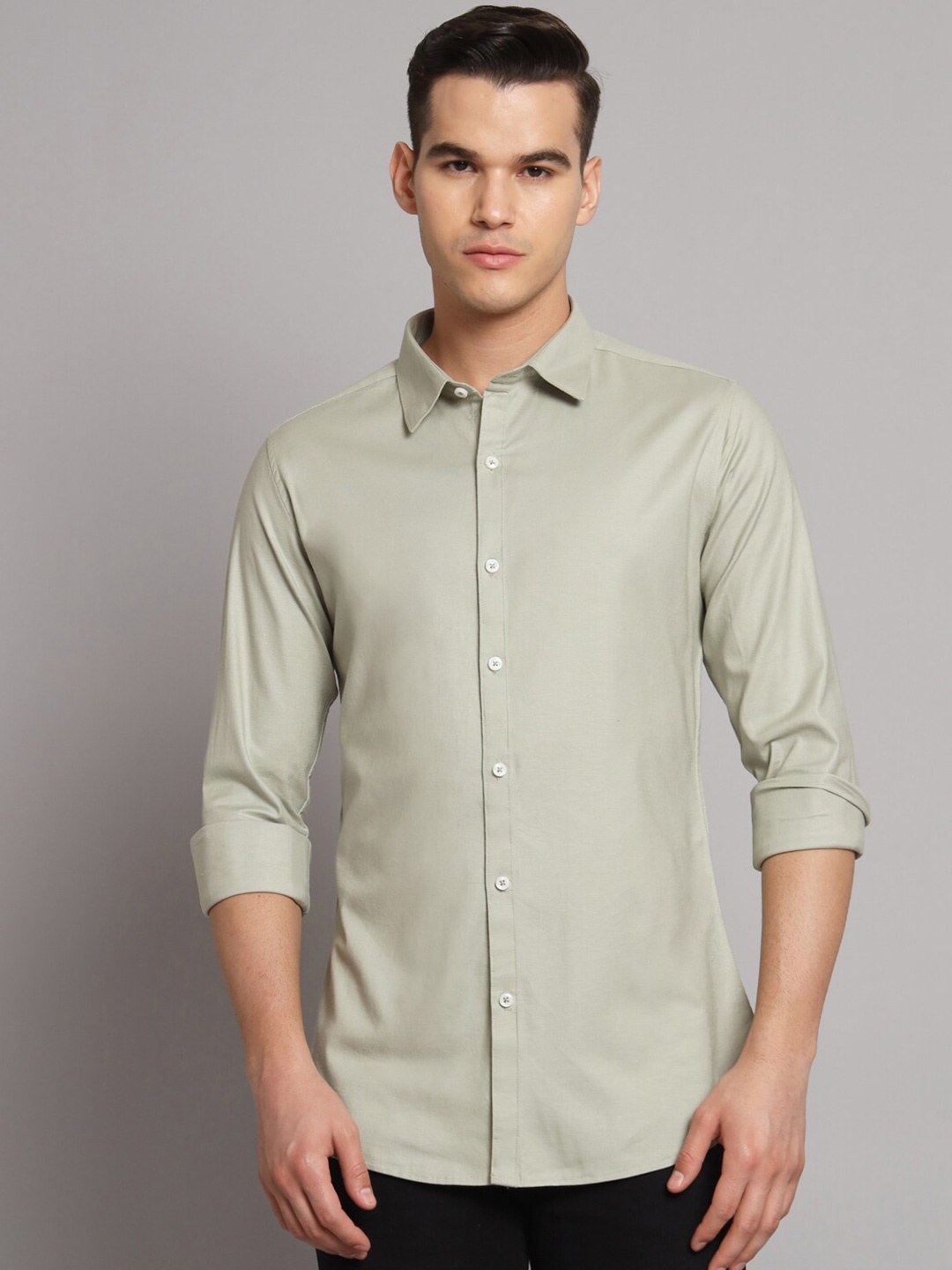 

Harvard Green Slim Fit Spread Collar Casual Shirt