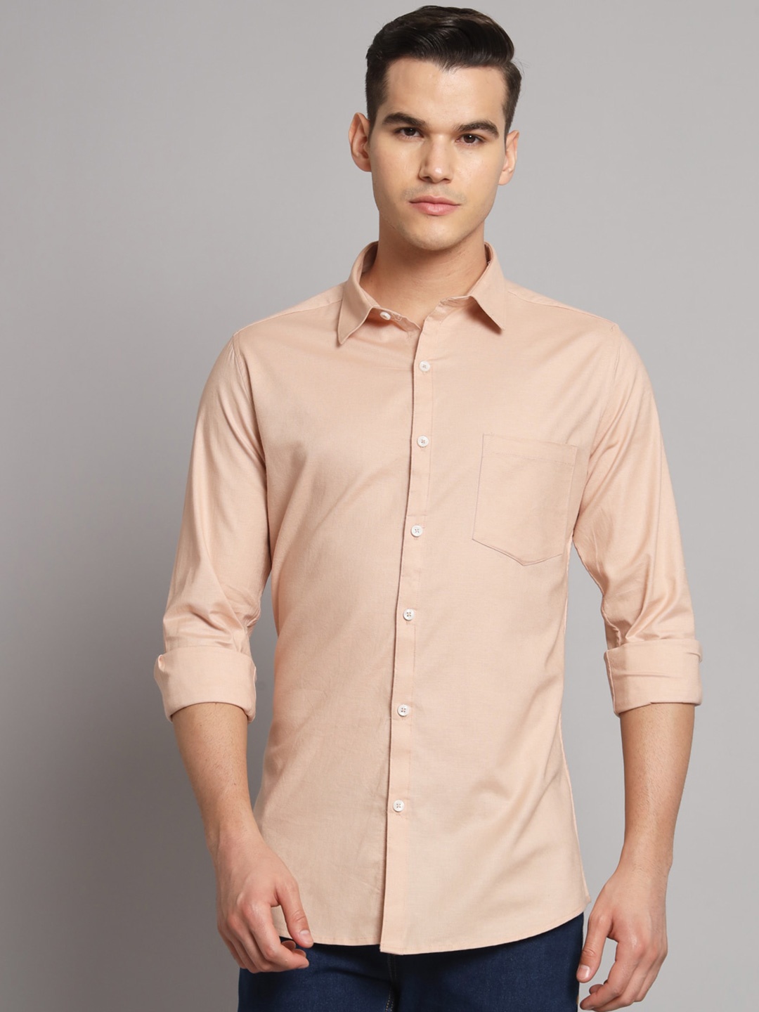 

Harvard Peach Slim Slim Fit Spread Collar Casual Shirt