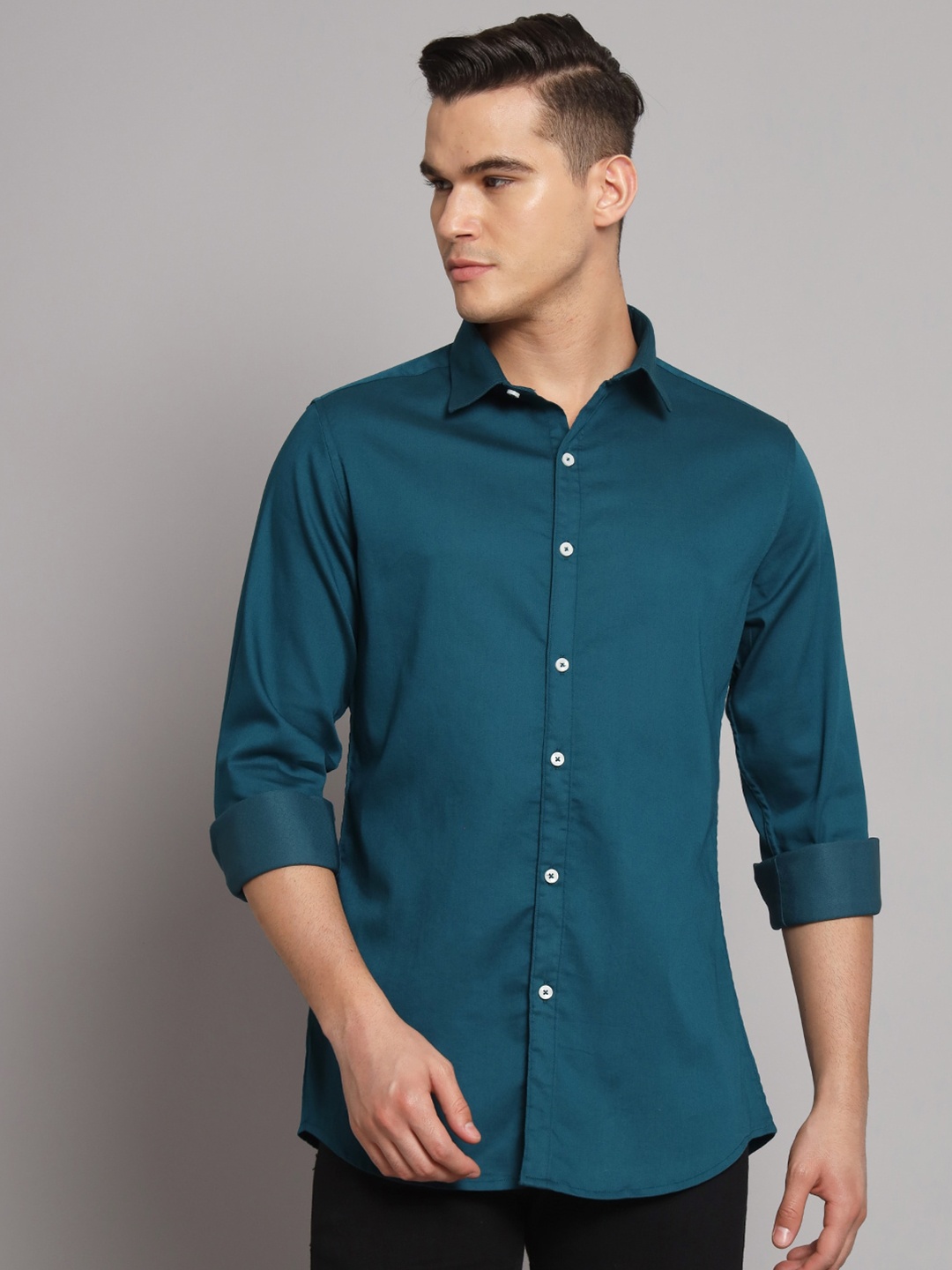 

Harvard Teal Slim Fit Spread Collar Casual Shirt