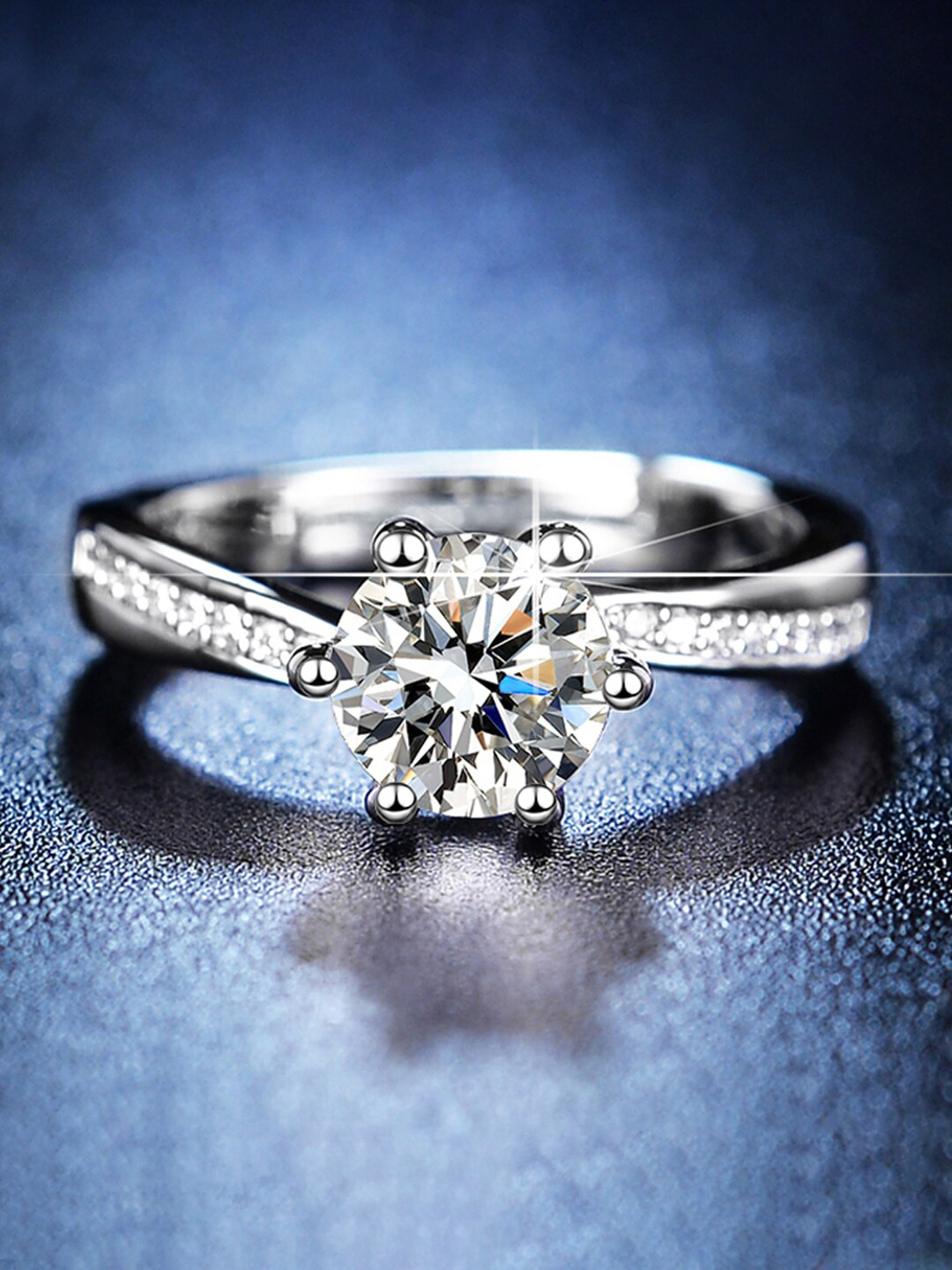 

Jewels Galaxy Silver-Plated American Diamond Studded Adjustable Finger Ring