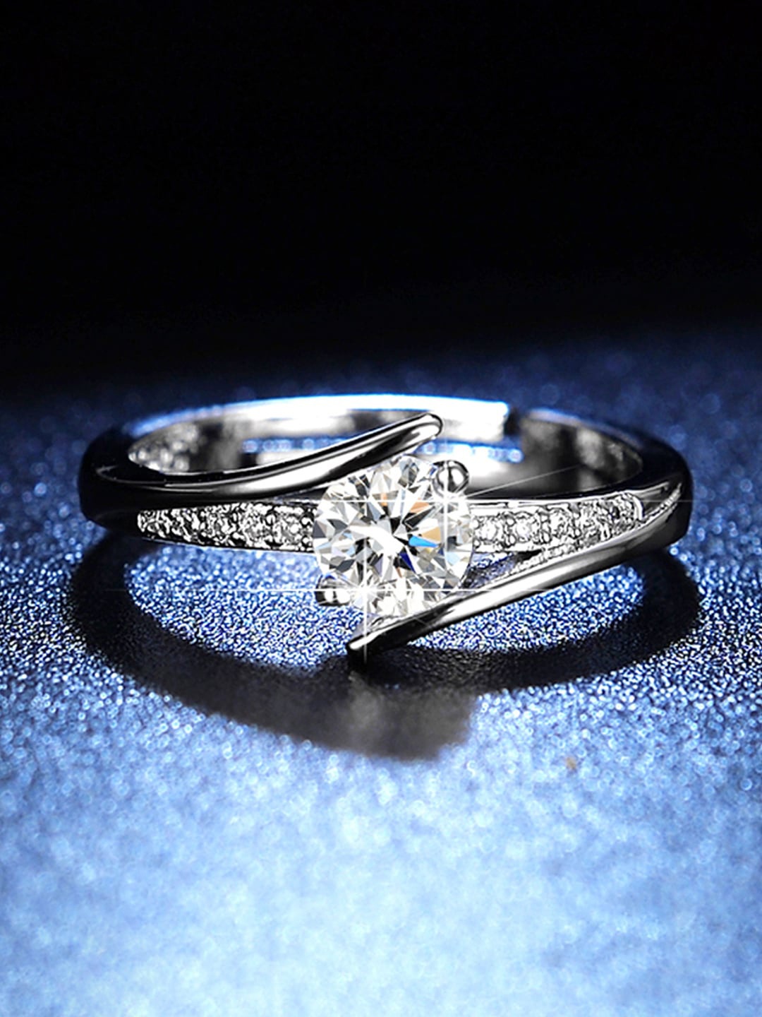 

Jewels Galaxy Silver Plated American Diamond Studded Adjustable Finger Ring