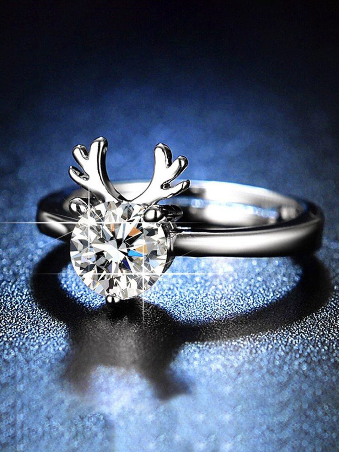 

Jewels Galaxy Silver-Plated Crystal Studded Deer Themed Finger Ring