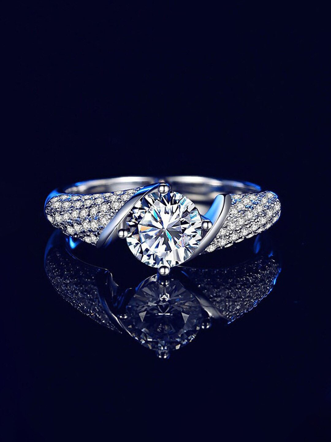 

Jewels Galaxy Silver-Plated American Diamond Studded Finger Ring