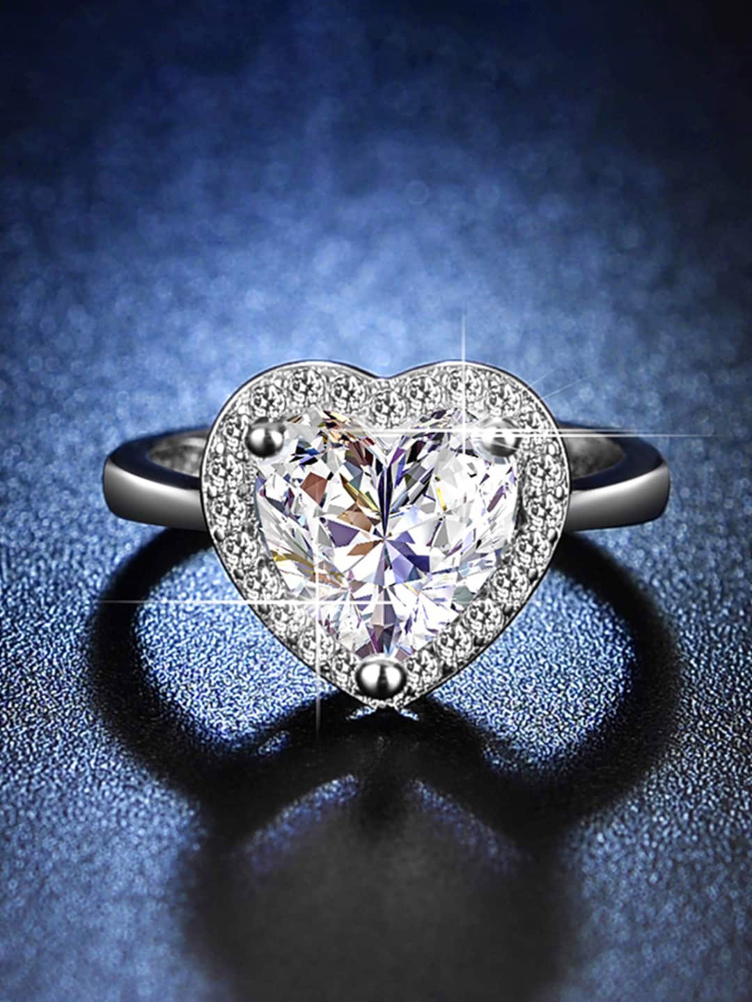 

Jewels Galaxy Silver-Plated Crystal Studded Heart Shaped Finger Ring