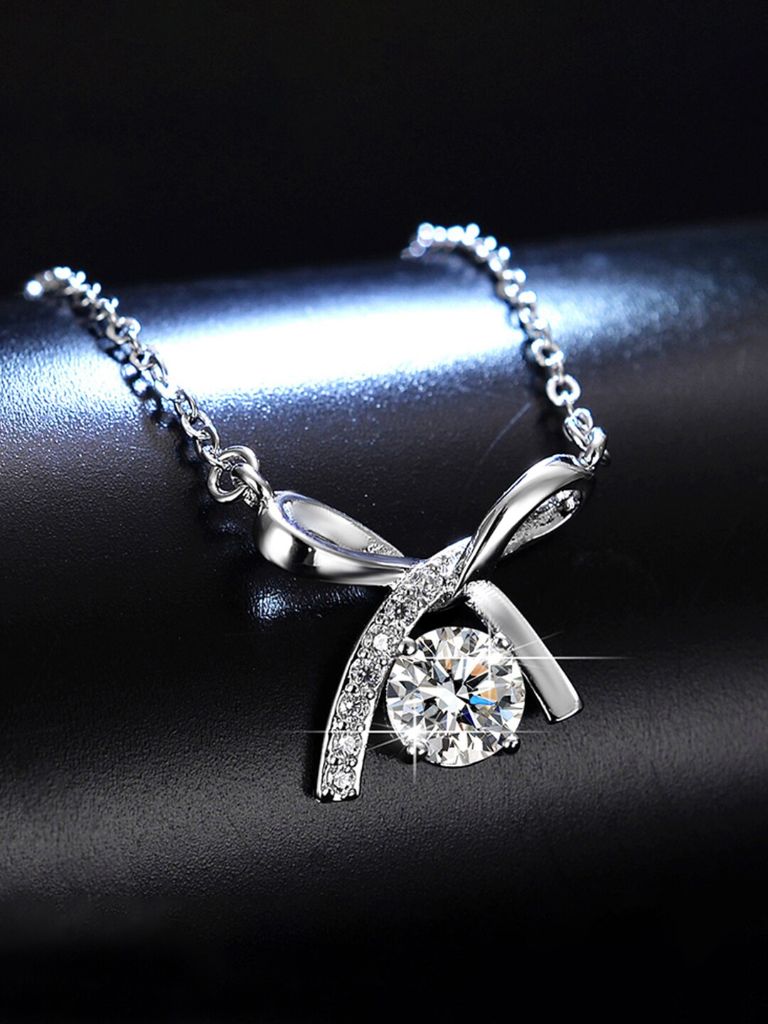 

Jewels Galaxy Silver-Plated Crystal Studded Anti Tarnish Necklace