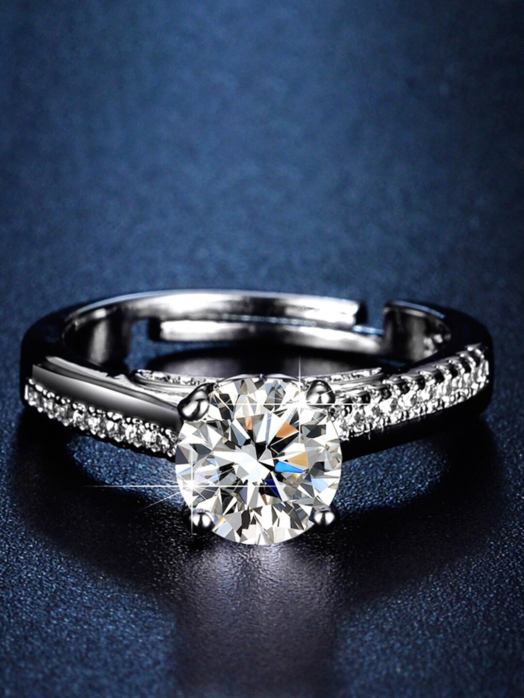 

Jewels Galaxy Silver-Plated American Diamond Studded Finger Ring