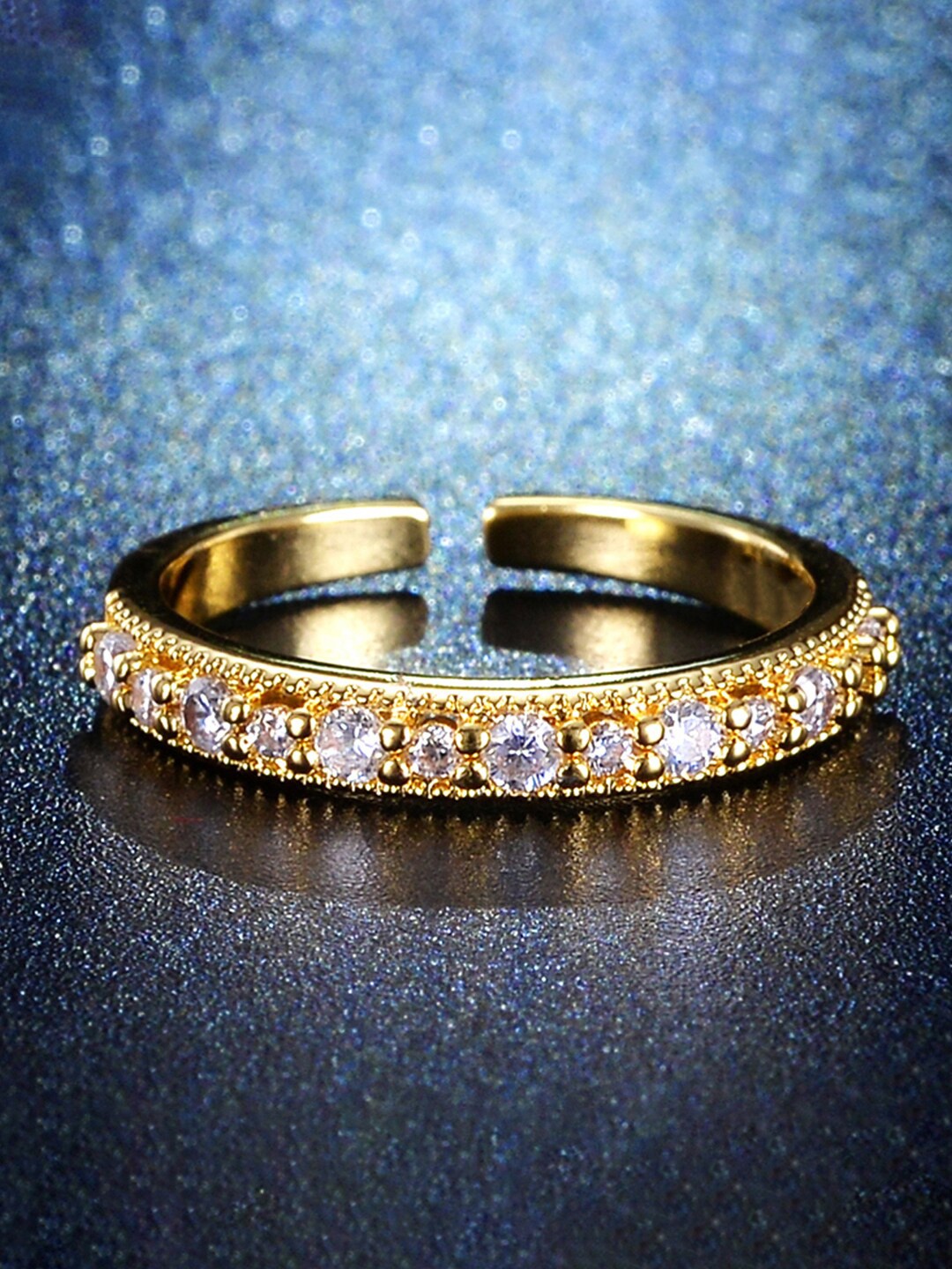 

Jewels Galaxy Gold-Plated & Crystal-Studded Contemporary Shaped Finger Ring