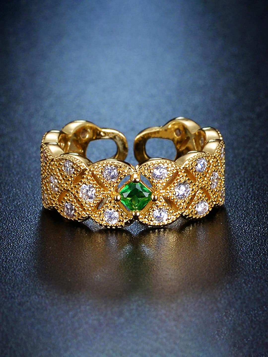 

Jewels Galaxy Gold-Plated Crystal Studded Adjustable Finger Ring