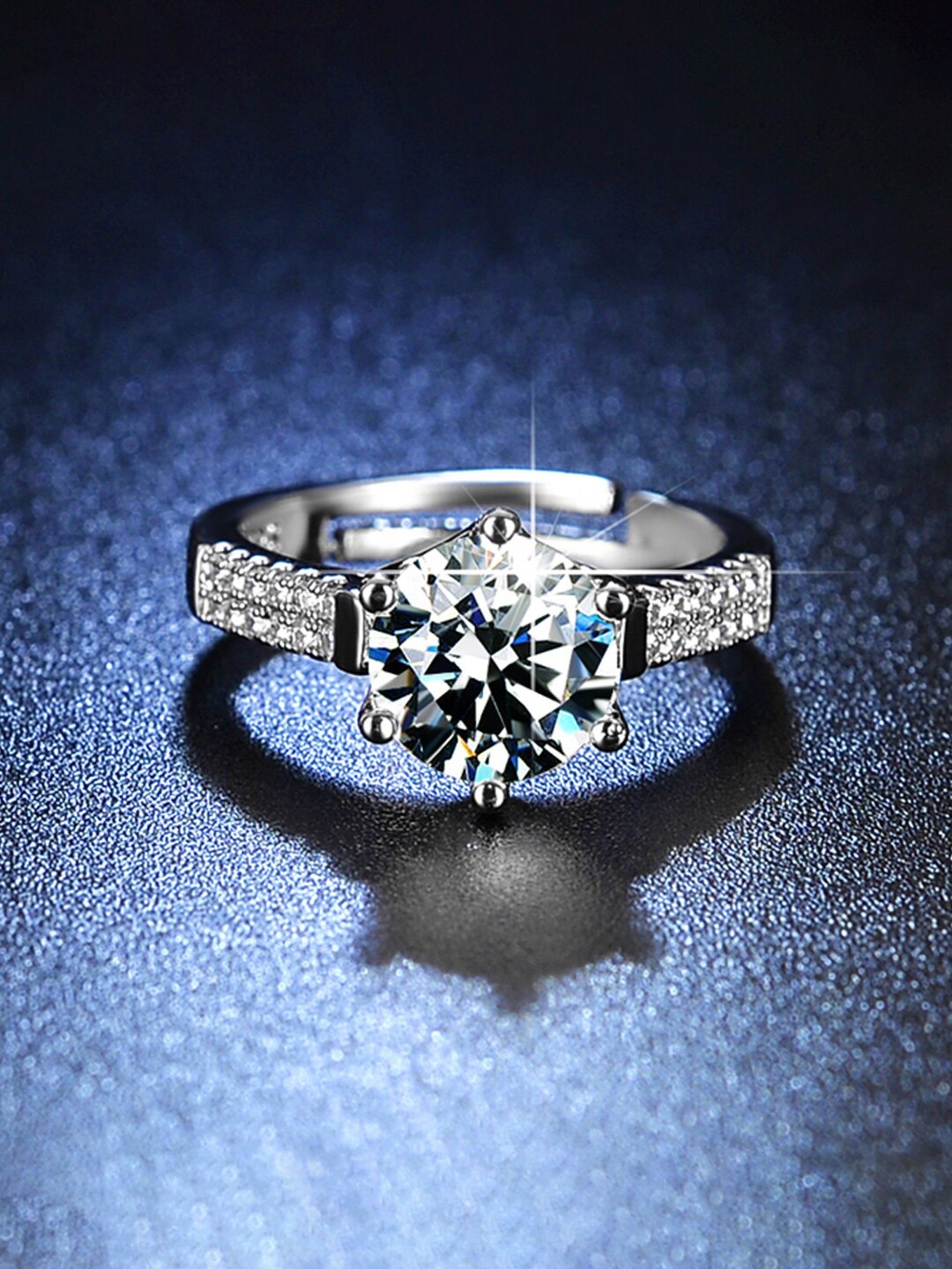 

Jewels Galaxy Silver-Plated AD Studded Adjustable Finger Ring