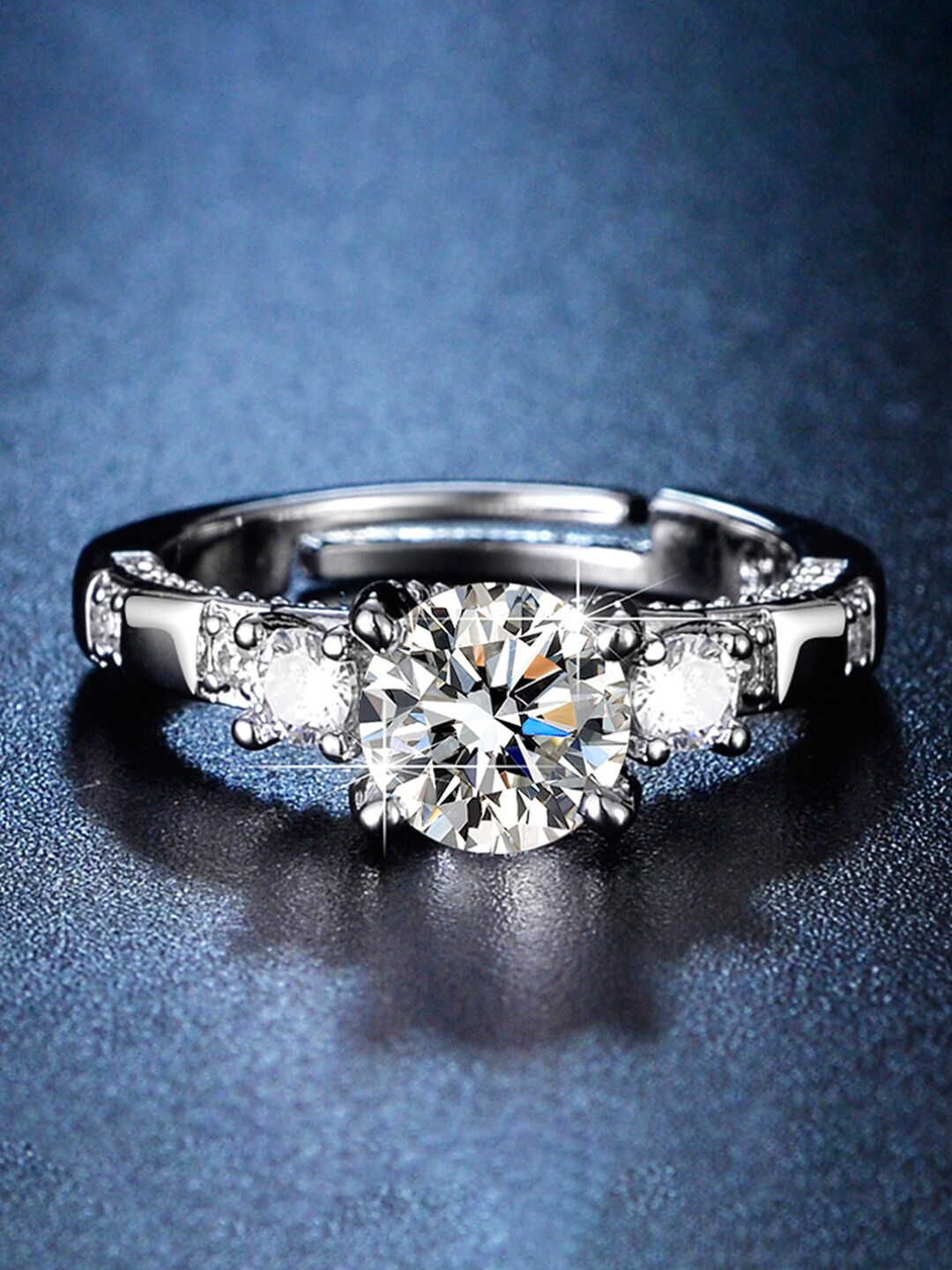

Jewels Galaxy Silver-Plated Crystal Studded Ring