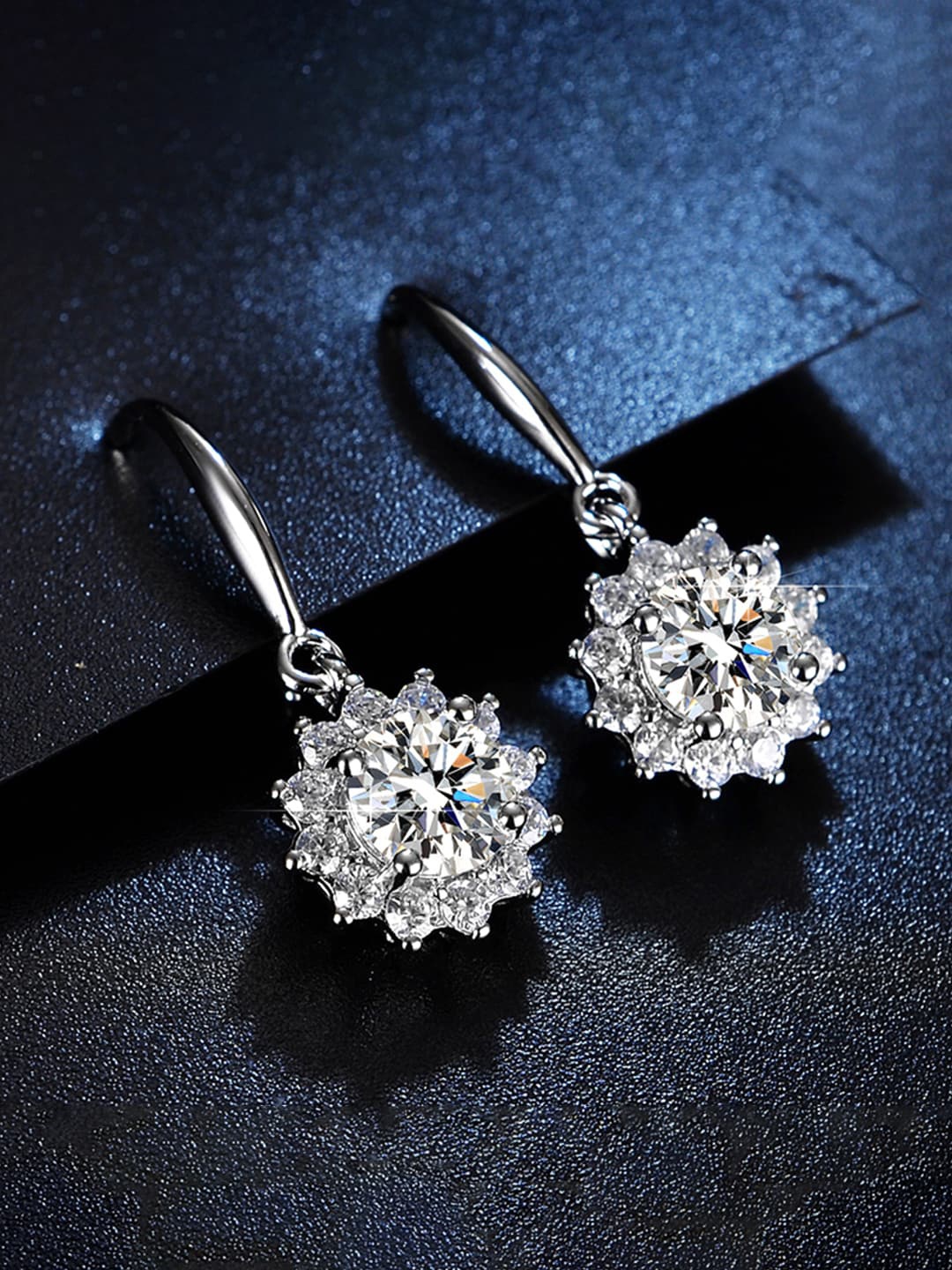 

Jewels Galaxy Silver-Plated Floral Crystals Studded Drop Earrings