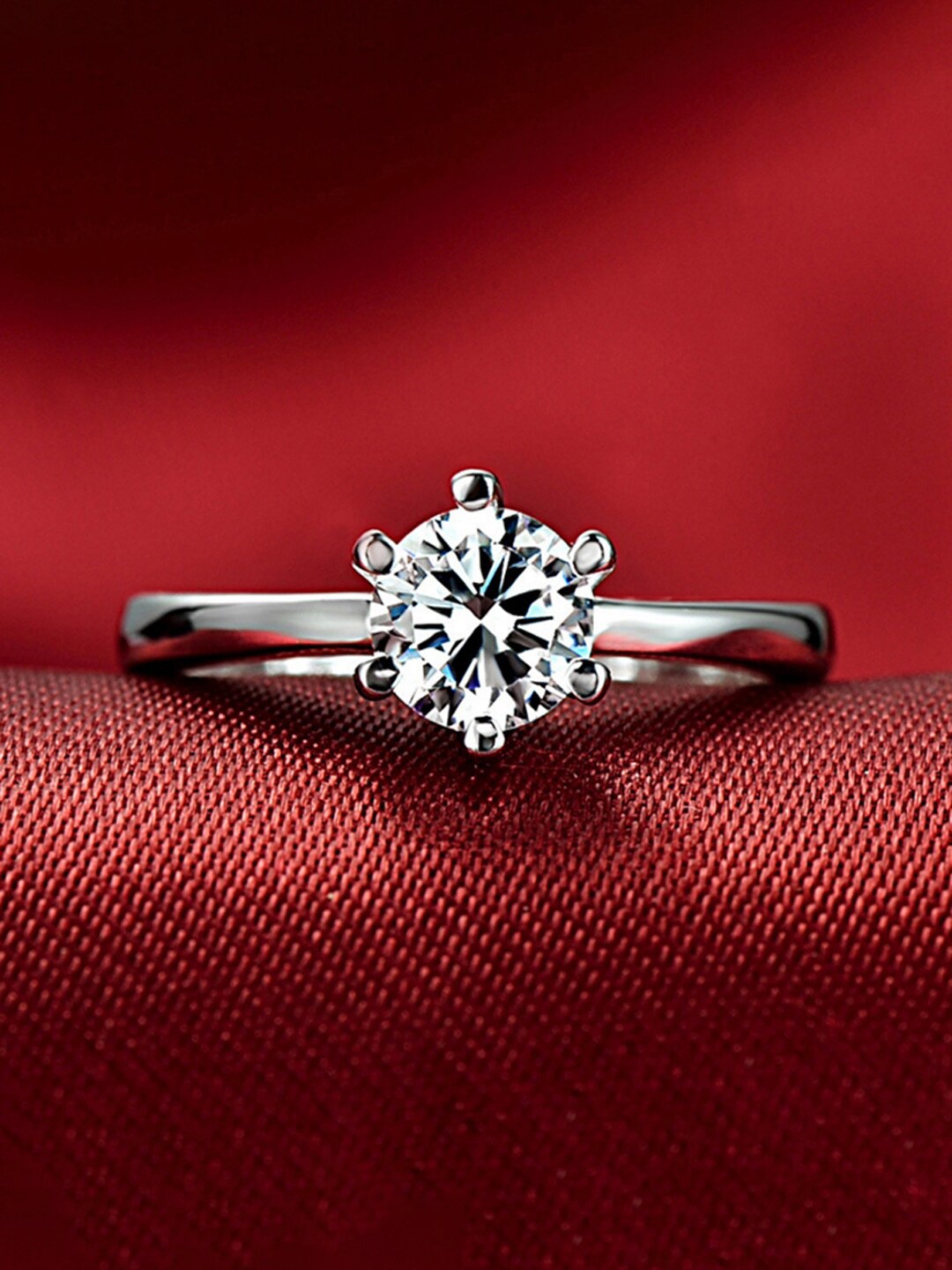 

Jewels Galaxy Silver-Plated AD-Studded Solitaire Ring