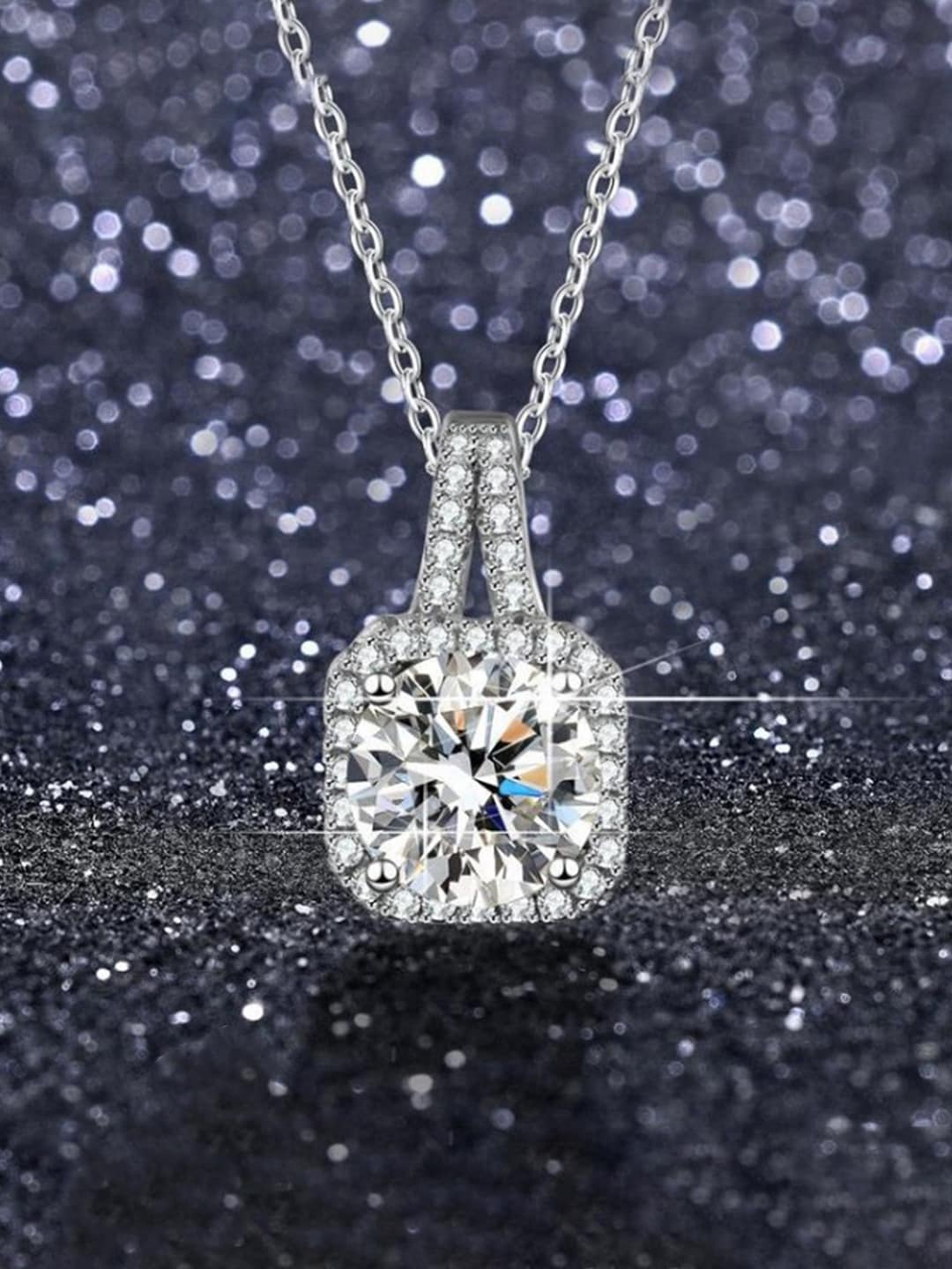 

Jewels Galaxy Silver-Plated & Crystal-Studded Square Shaped Anti Tarnish Pendant