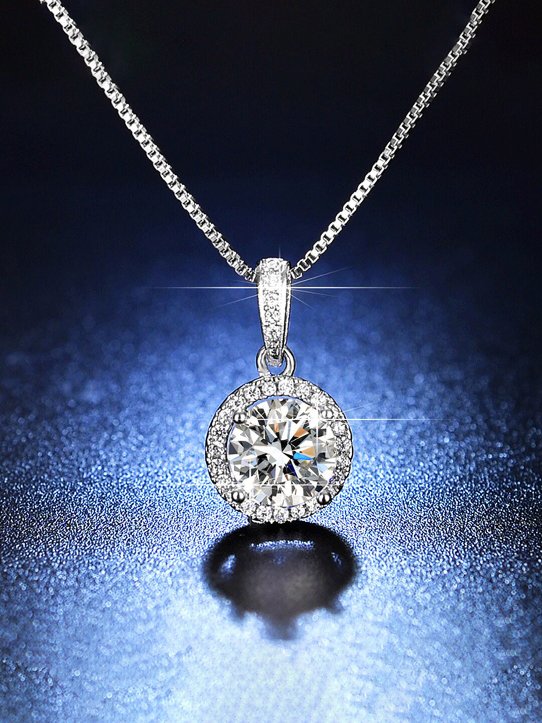 

Jewels Galaxy Silver-Plated Crystal Studded Circular Shape Solitaire Pendant