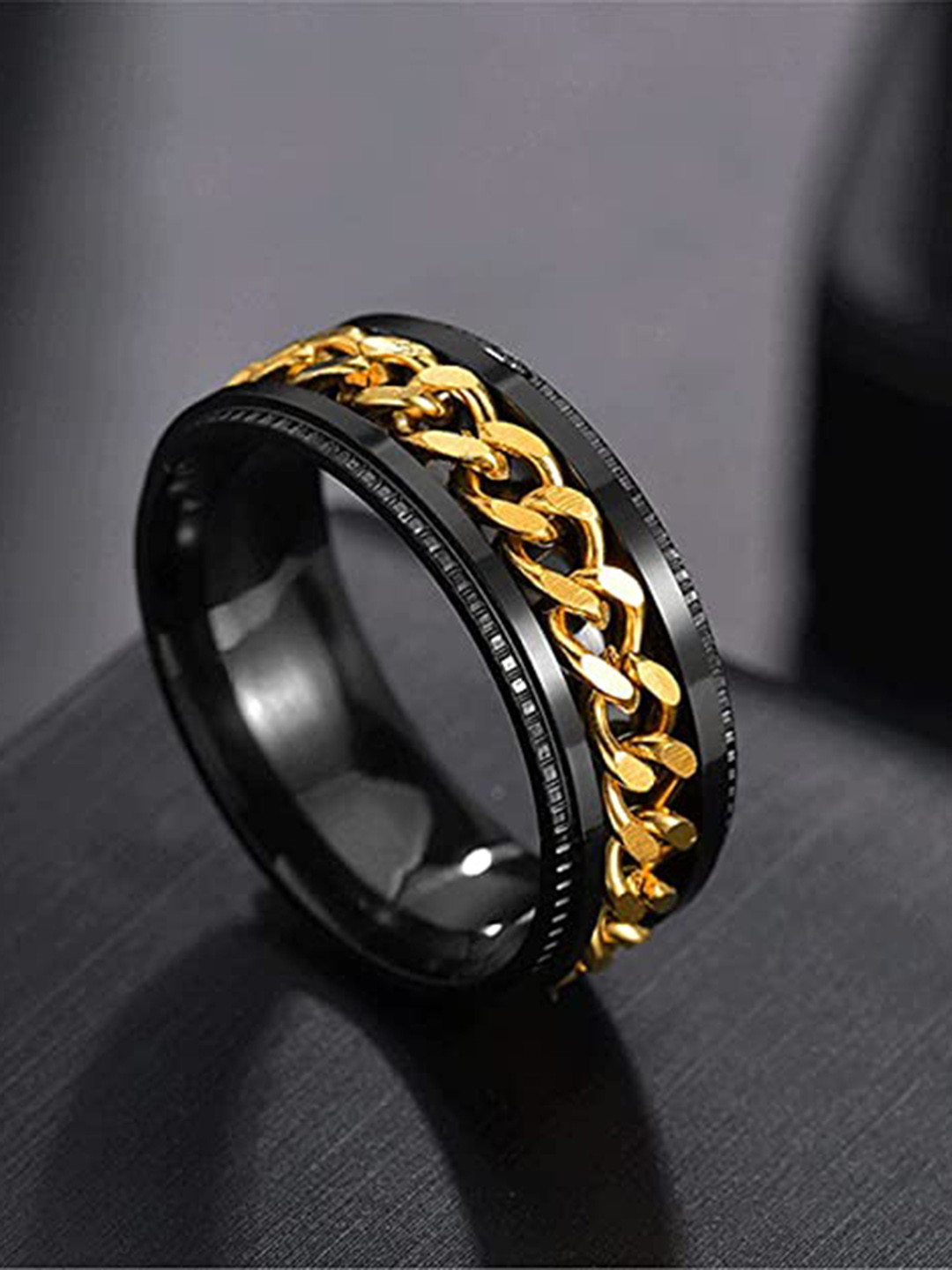 

VIEN Rotatable Chain Stainless Steel Finger Ring, Black