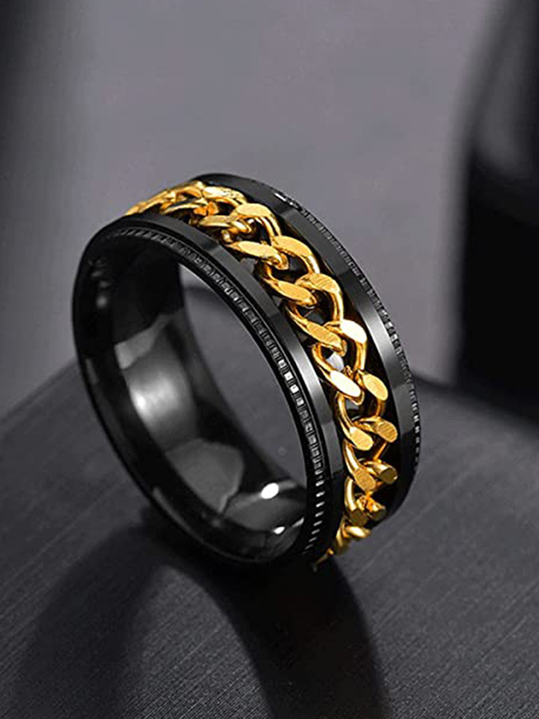 

VIEN Rotatable Chain Stainless Steel Finger Ring, Gold