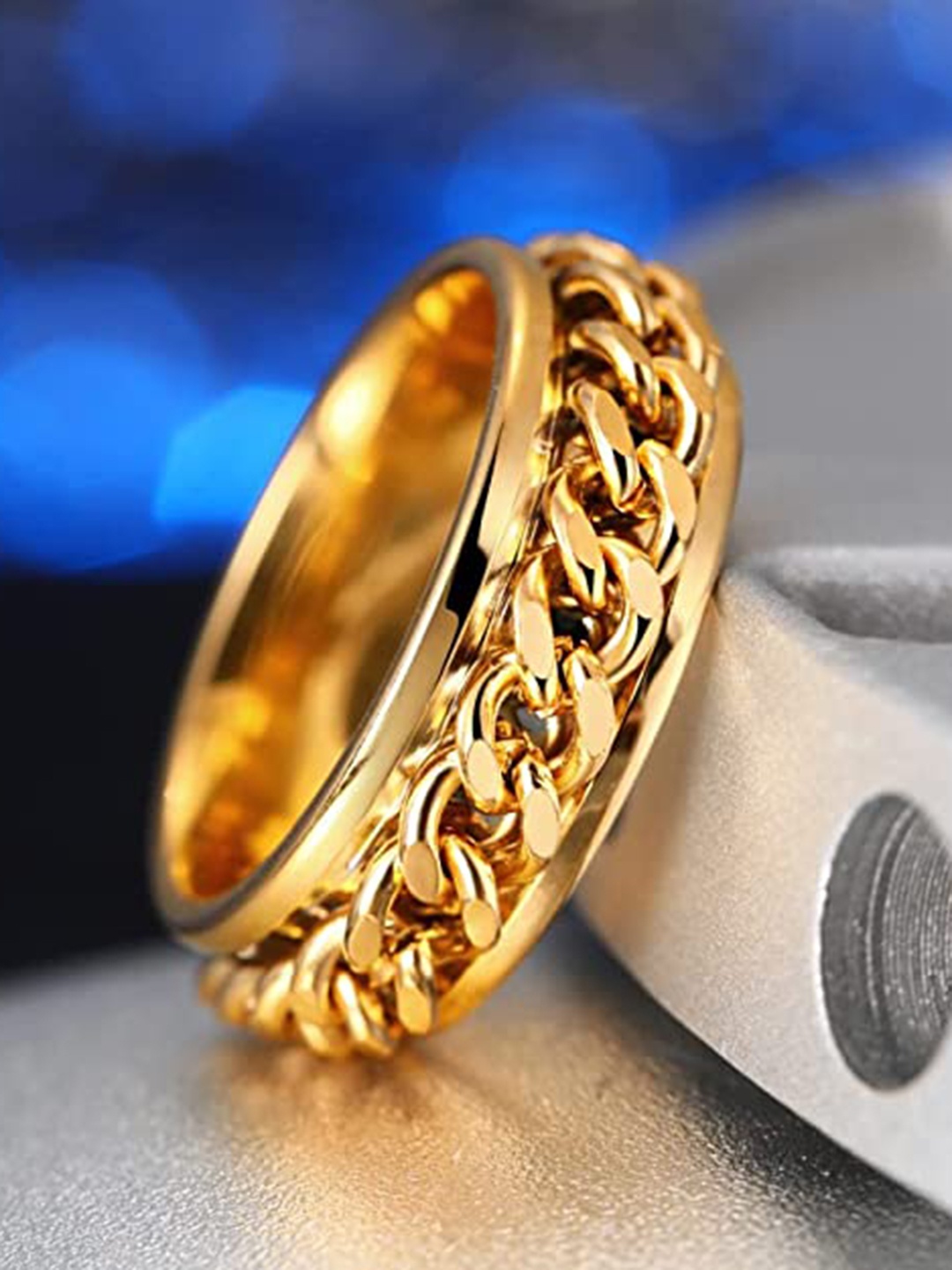 

VIEN Gold-Plated Chain Textured Finger Ring